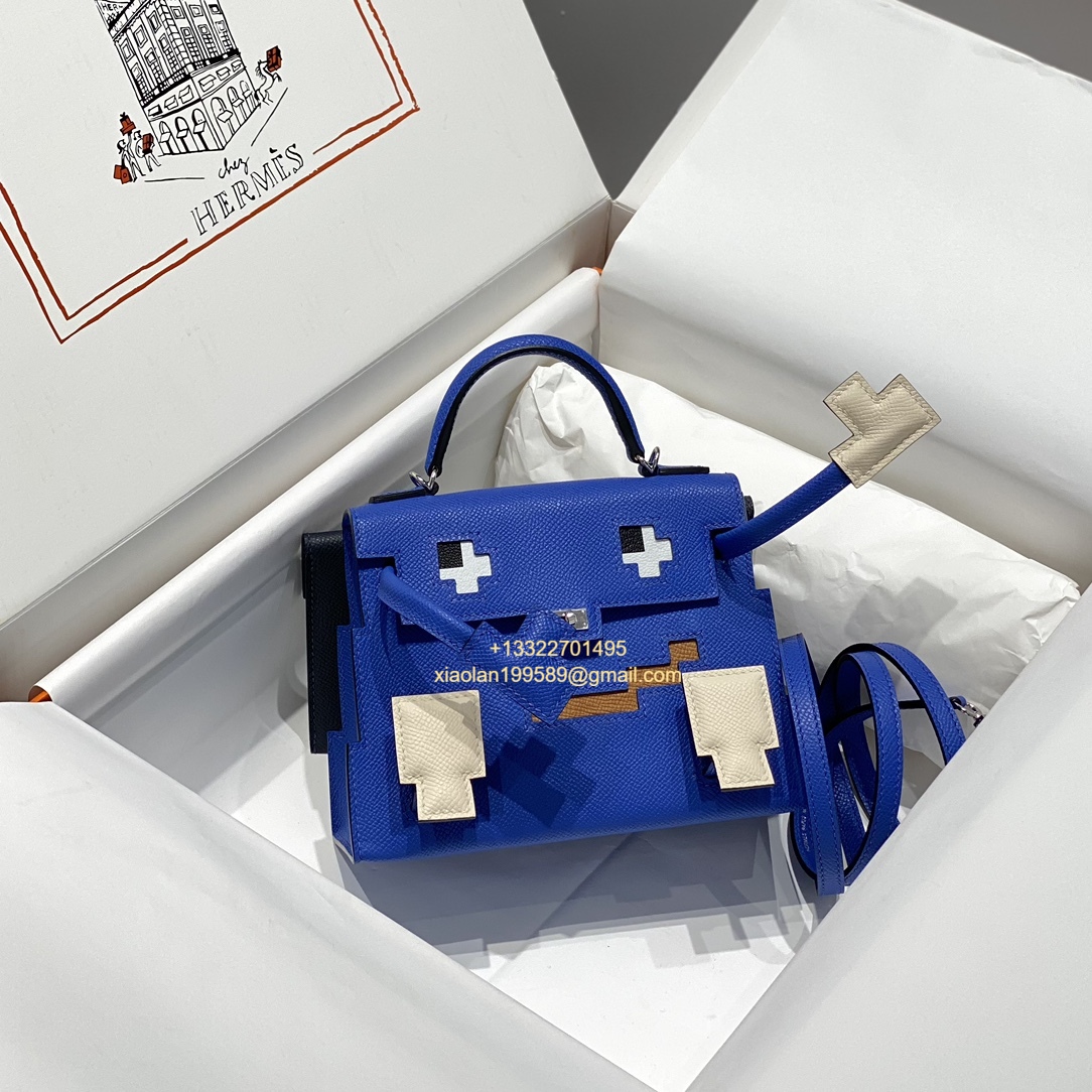 Hermès Kelly Doll Quelle Idole Picto Bag, Limited Edition in Electric Blue.