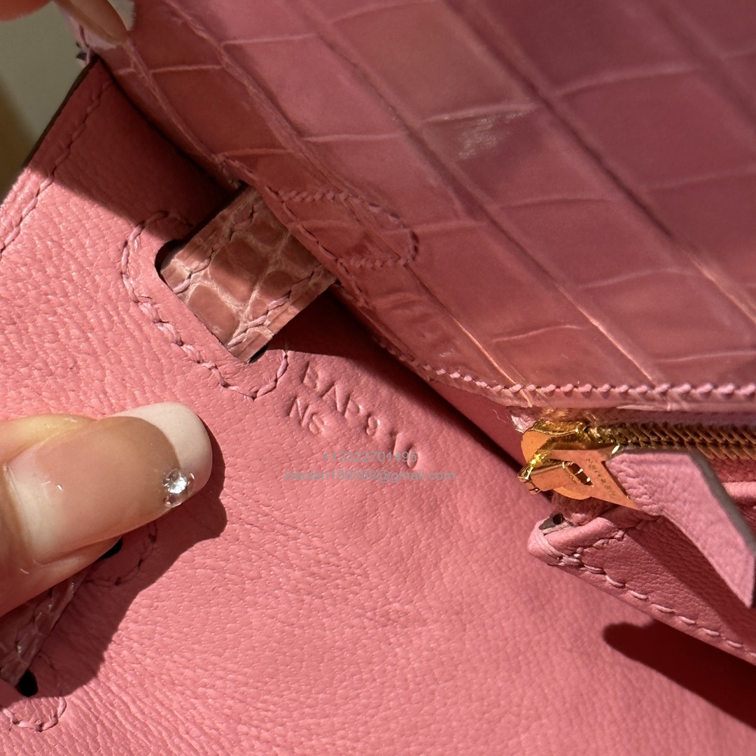 Hermès Kelly 25/28/32cm in Crocodile Leather, Fully Handmade Premium Private Customization-Milkshake Pink