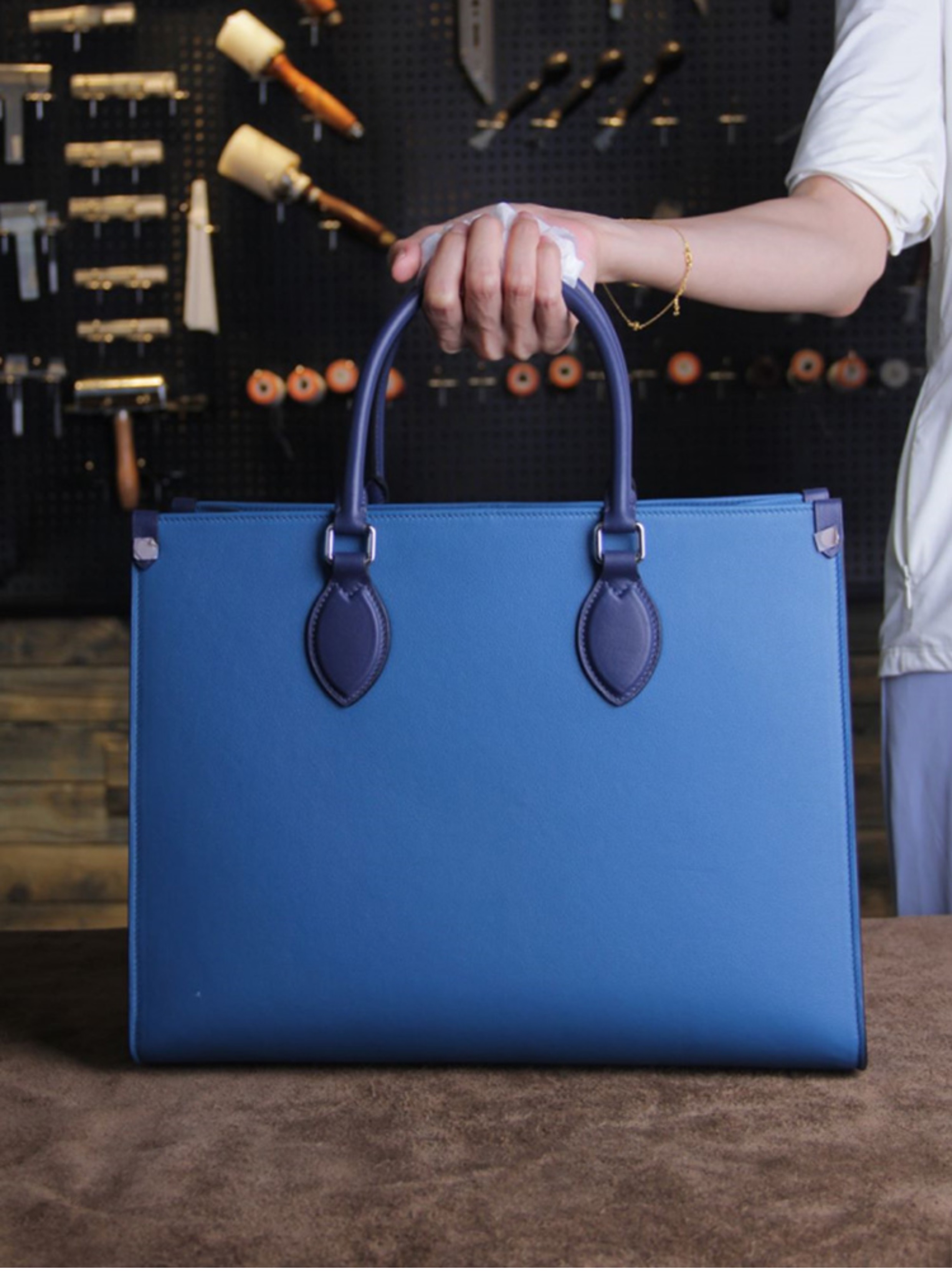 Handcrafted Custom DIY Painted Women's Leather Tote Bag