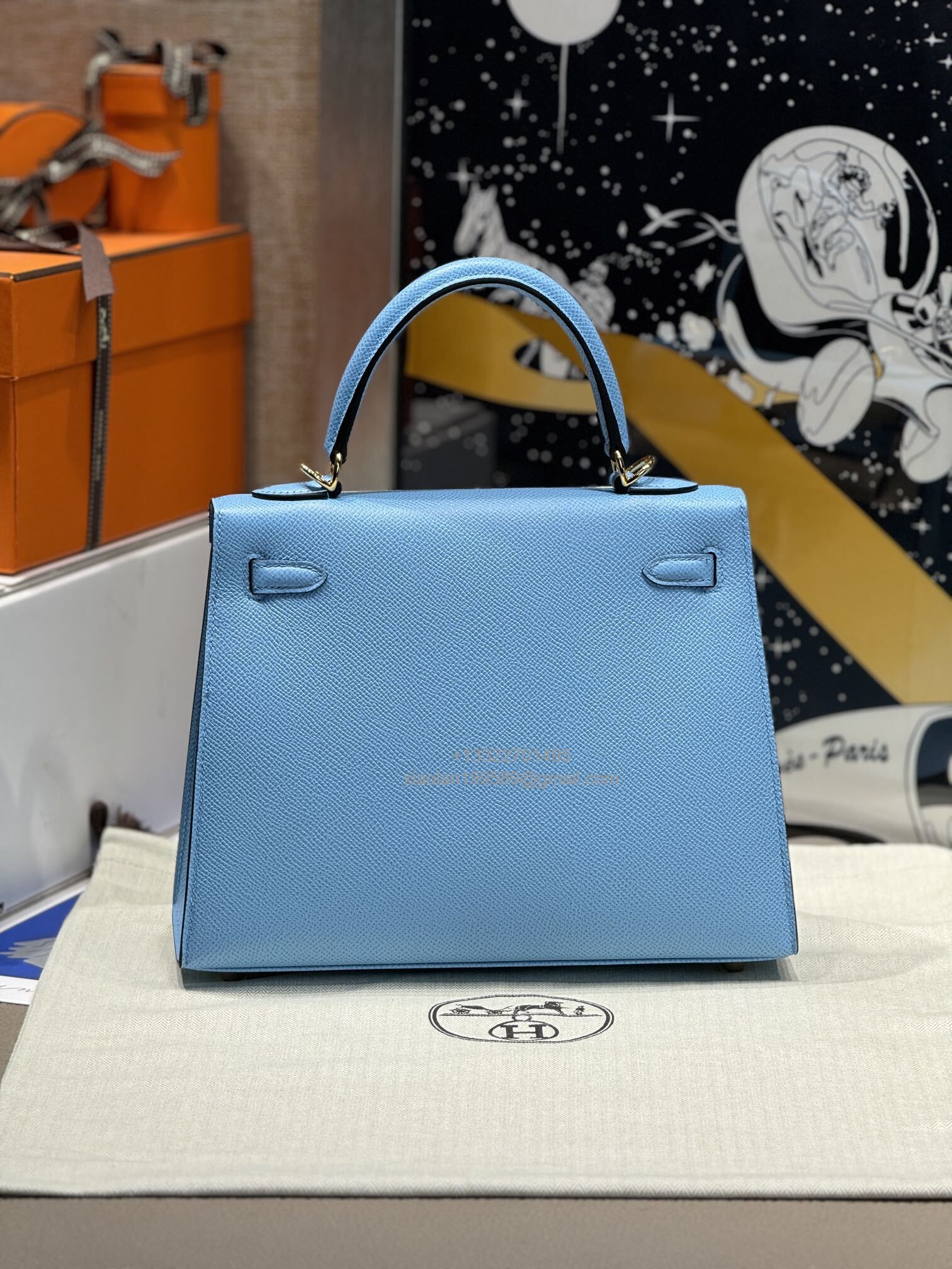 Hermès Kelly Handbag in Candy Blue Epsom Cowhide Leather, Purely Handcrafted, High-End Customization Edition