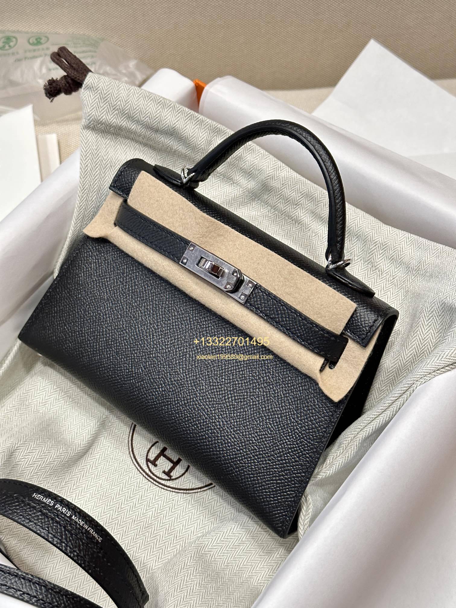 Hermès Mini Kelly II Handbag in Black Made from Epsom Cowhide Leather, Purely Handcrafted, High-End Customization Edition