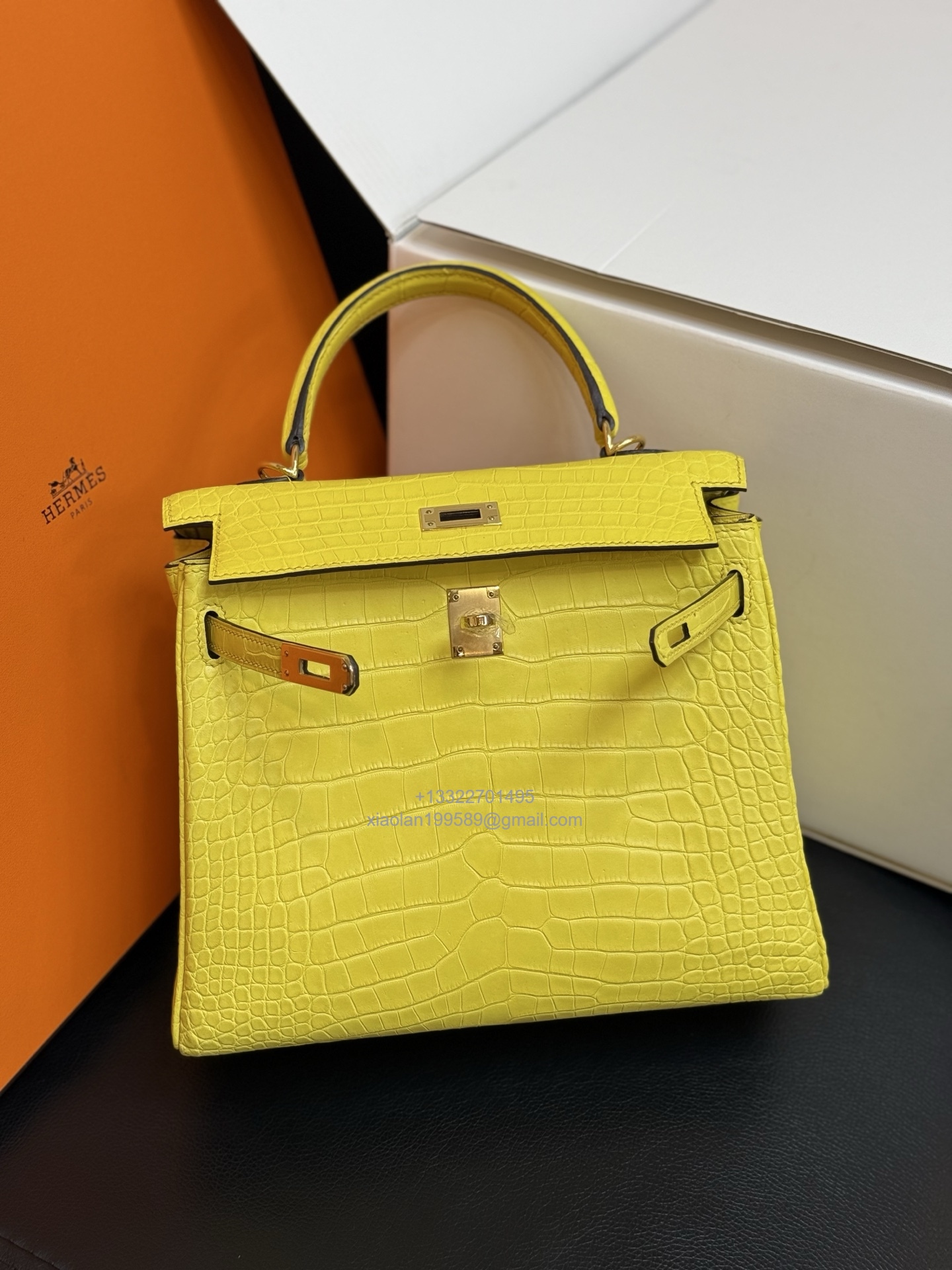 Hermès Kelly 25/28/32cm in Crocodile Leather, Fully Handmade Premium Private Customization-Marigold Yellow