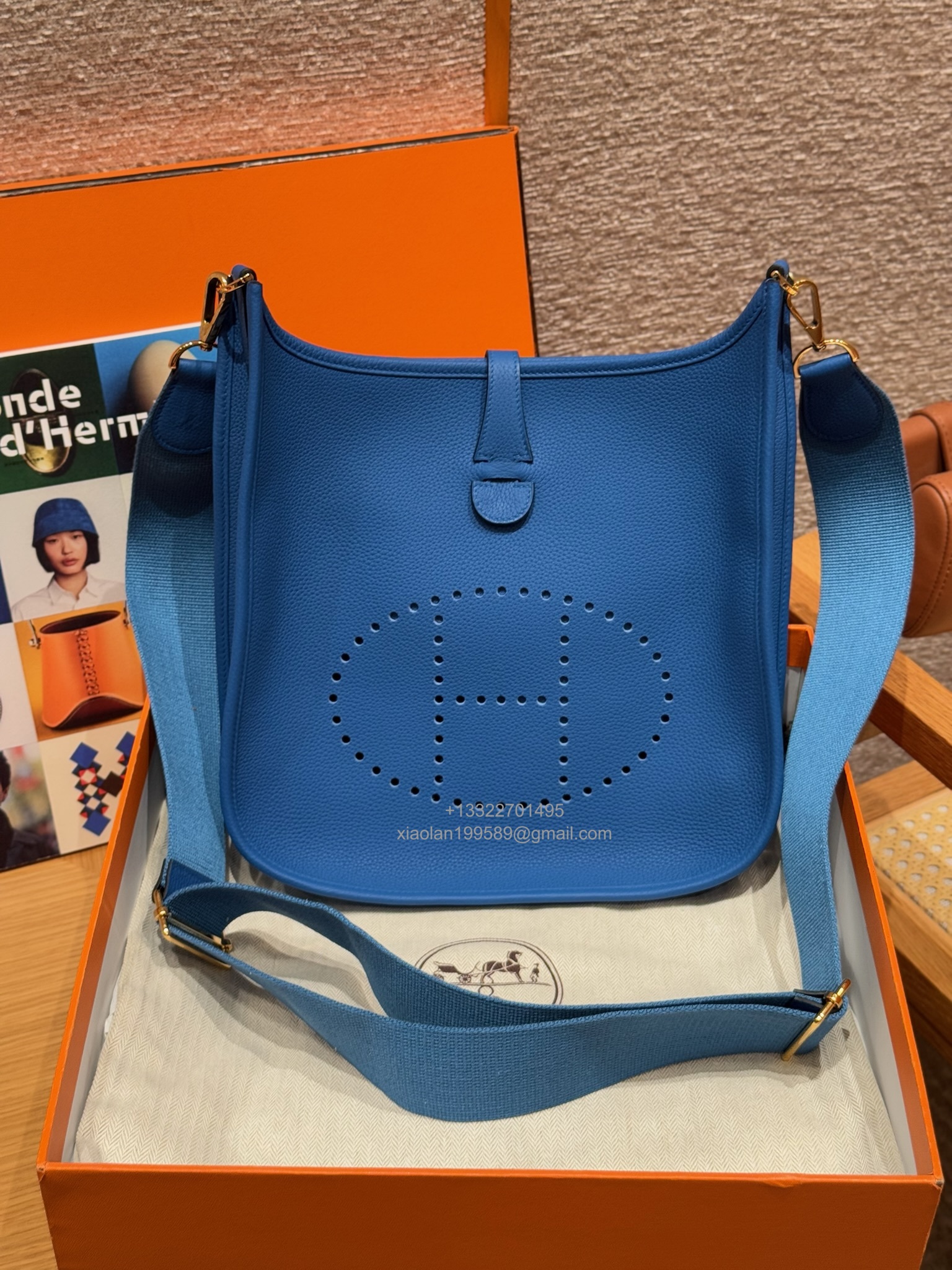 Hermès Evelyne Bag in Clemence Leather, Premium Handcrafted Customization – Bleu de France.