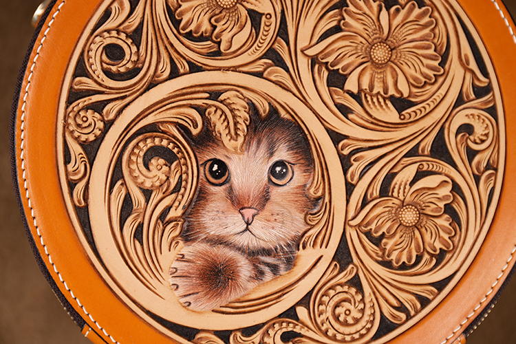 New Chinese-style Round Bag, Handcrafted Leather Carving, Luxury Women's Handbag, Trendy Niche Shoulder and Crossbody Bag.
