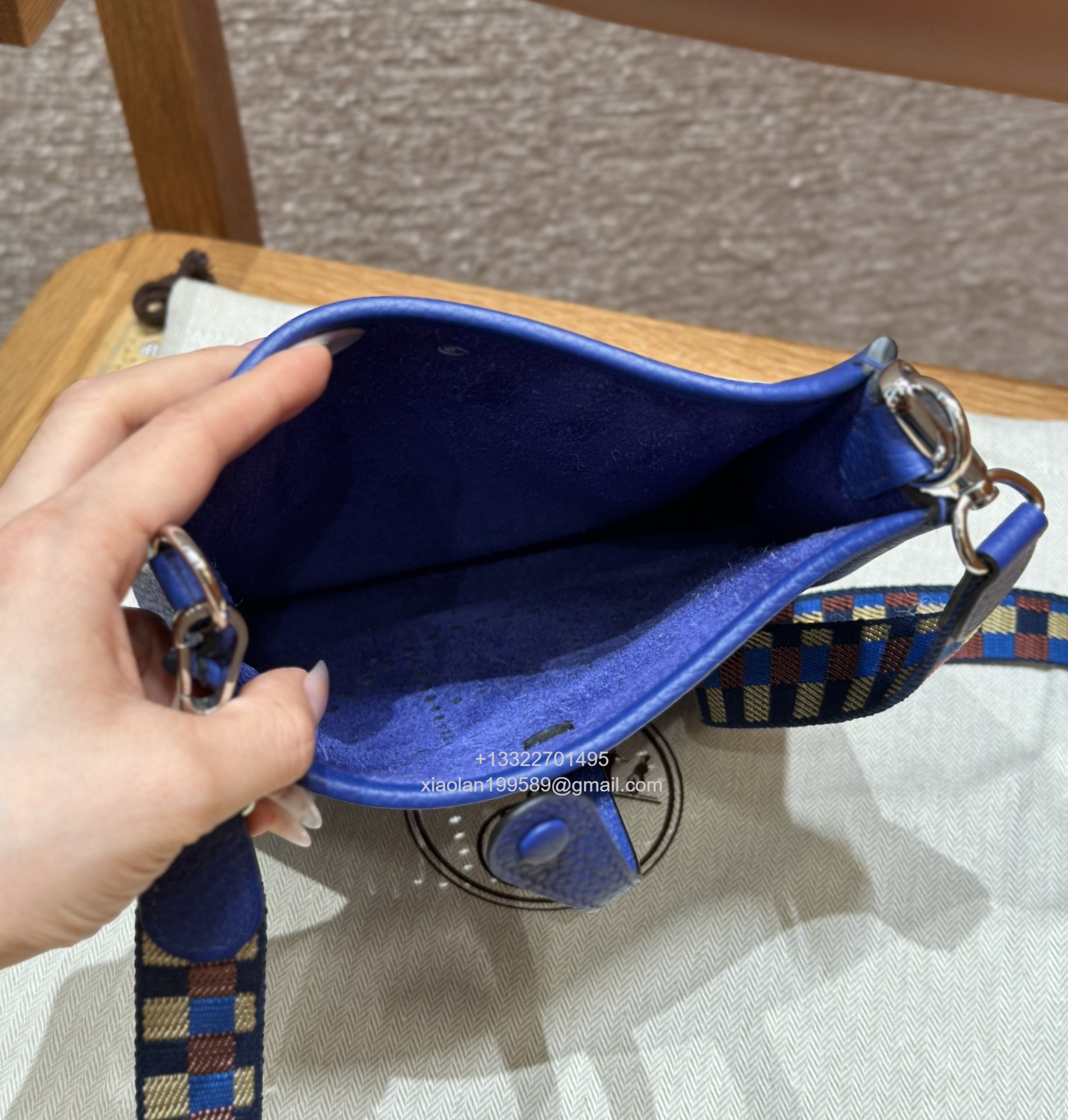 Hermès Evelyne mini Bag in Clemence Leather, Premium Handcrafted Customization-Blue electric