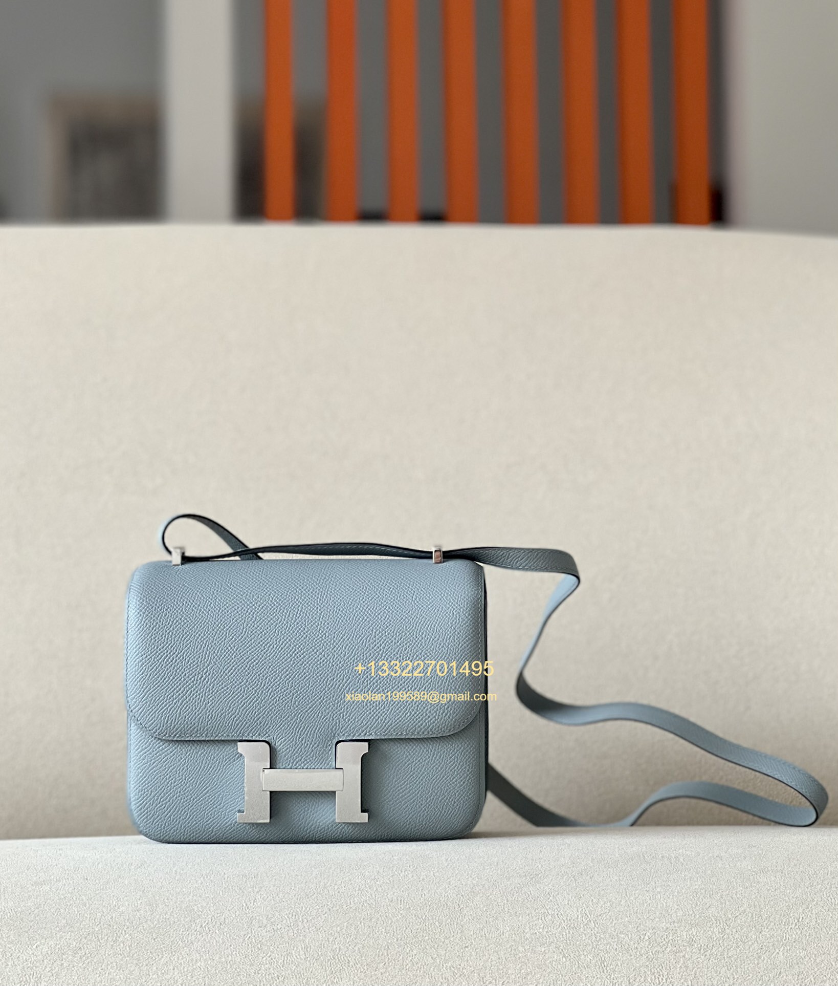 Hermès Constance 18/24 in Linen Blue Epsom leather, purely handcrafted, high-end customization edition.