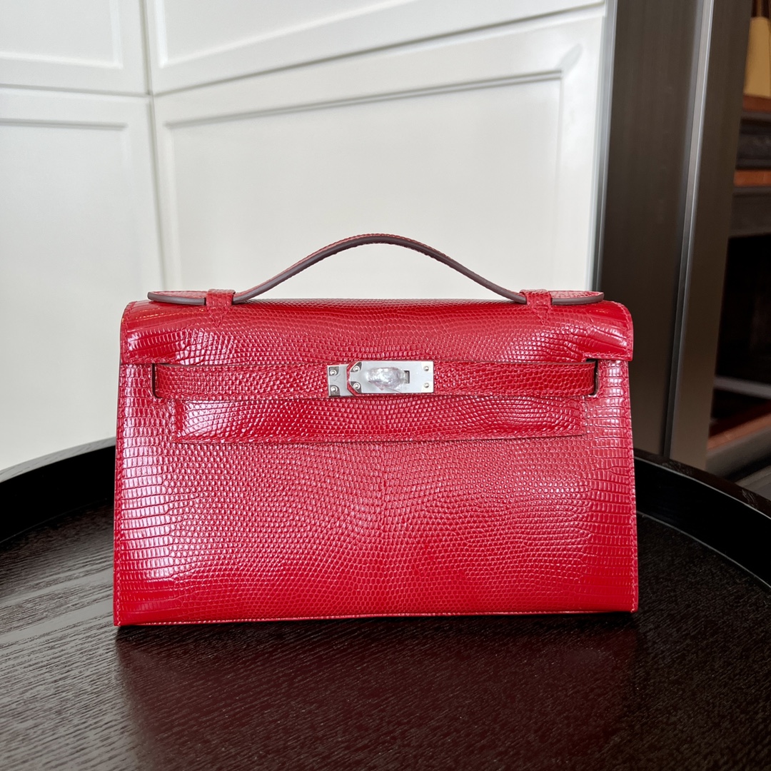 Hermès Mini Kelly Pochette Clutch Bag — Premium handcrafted exclusive custom made with imported South African lizard leather ‼️ Flag Red