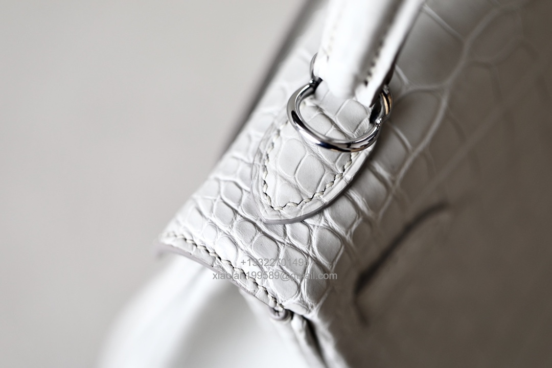 Hermès Kelly 25/28/32cm in Crocodile Leather, Fully Handmade Premium Private Customization-Milkshake White