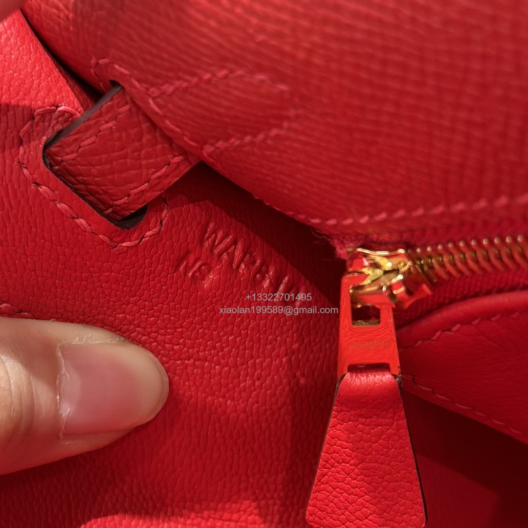 Hermès Kelly Handbag in Flag Red Epsom Cowhide Leather, Purely Handcrafted, High-End Customization Edition