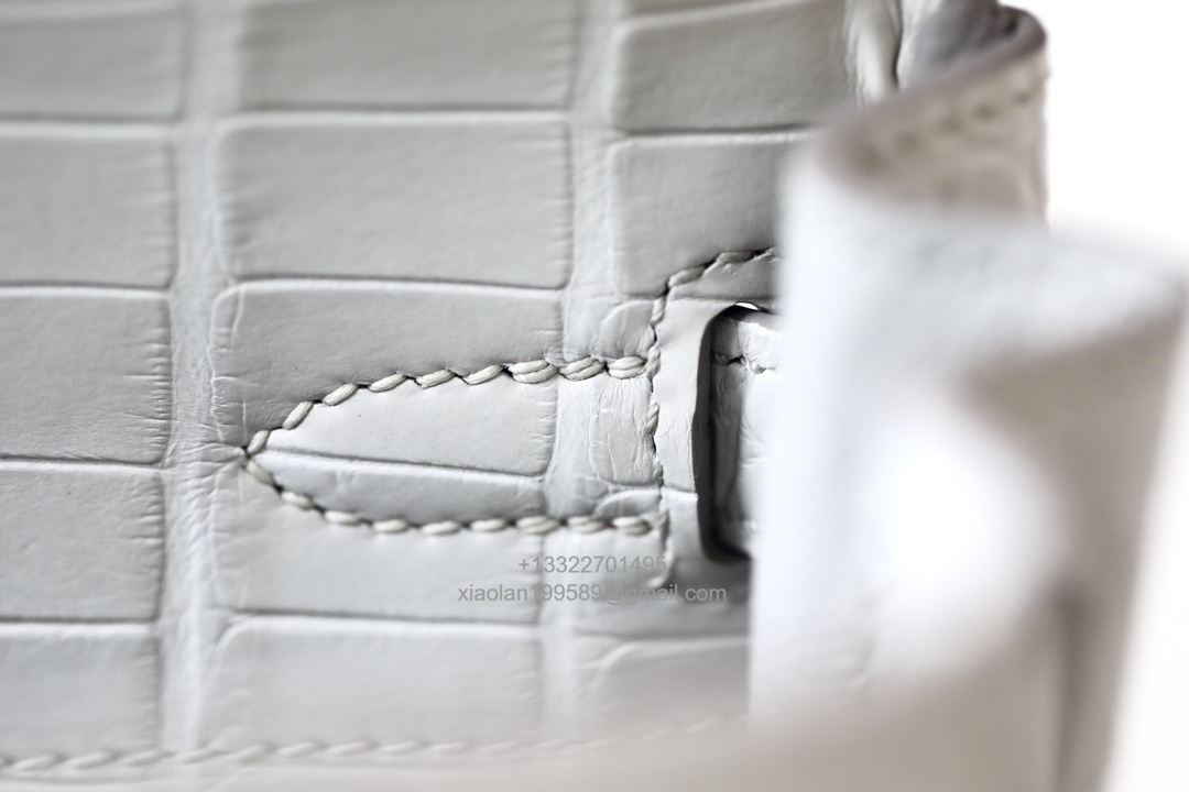 Hermès Kelly 25/28/32cm in Crocodile Leather, Fully Handmade Premium Private Customization-Milkshake White