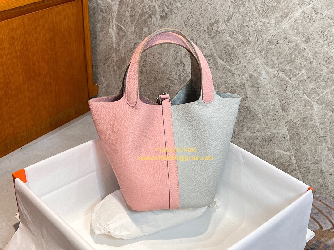 Special Custom Bicolor Edition Hermès Picotin Lock 18/22 in Clemence Leather, Hand-stitched with Beeswax Thread, Gold/Silver Hardware.