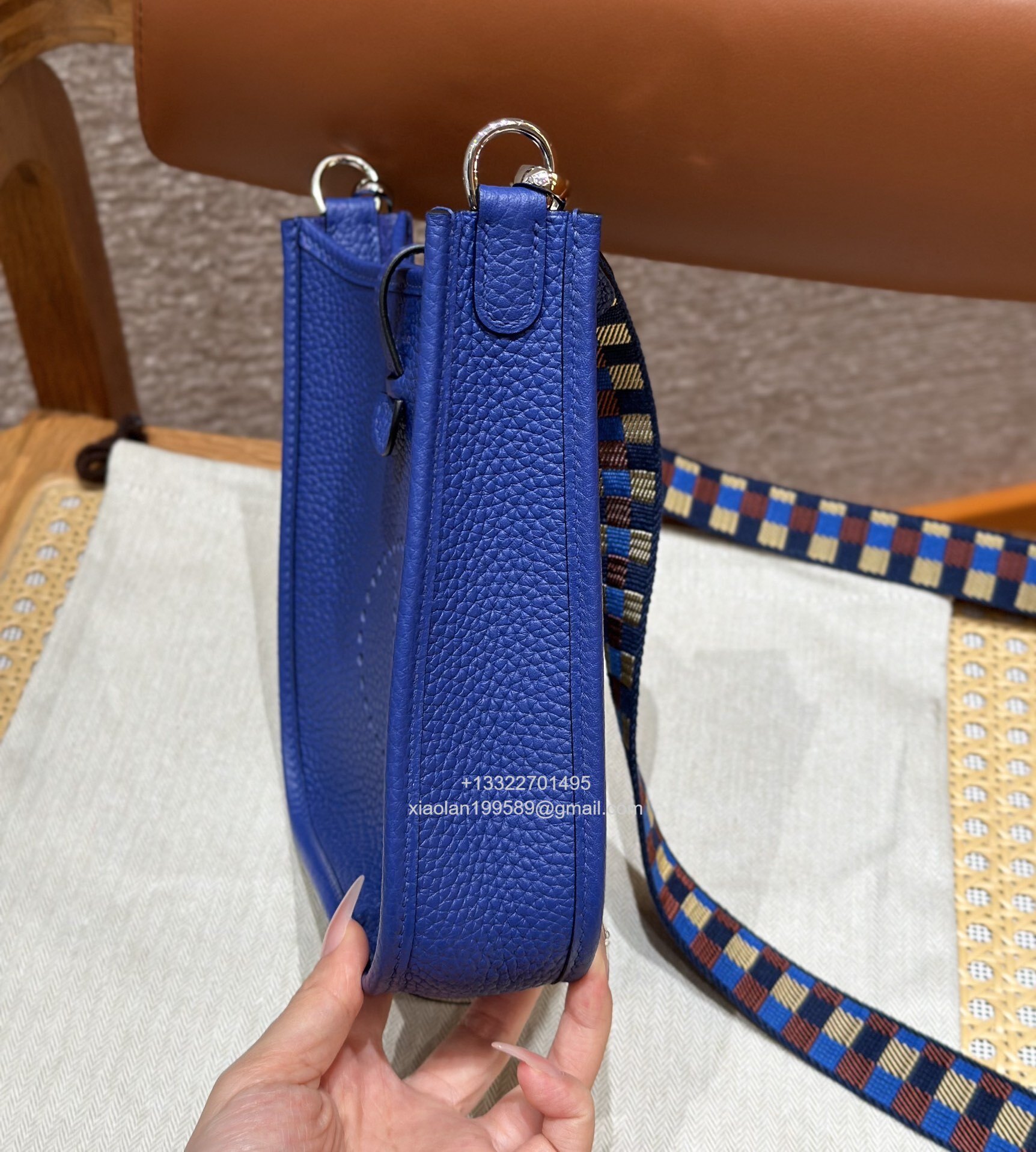 Hermès Evelyne mini Bag in Clemence Leather, Premium Handcrafted Customization-Blue electric