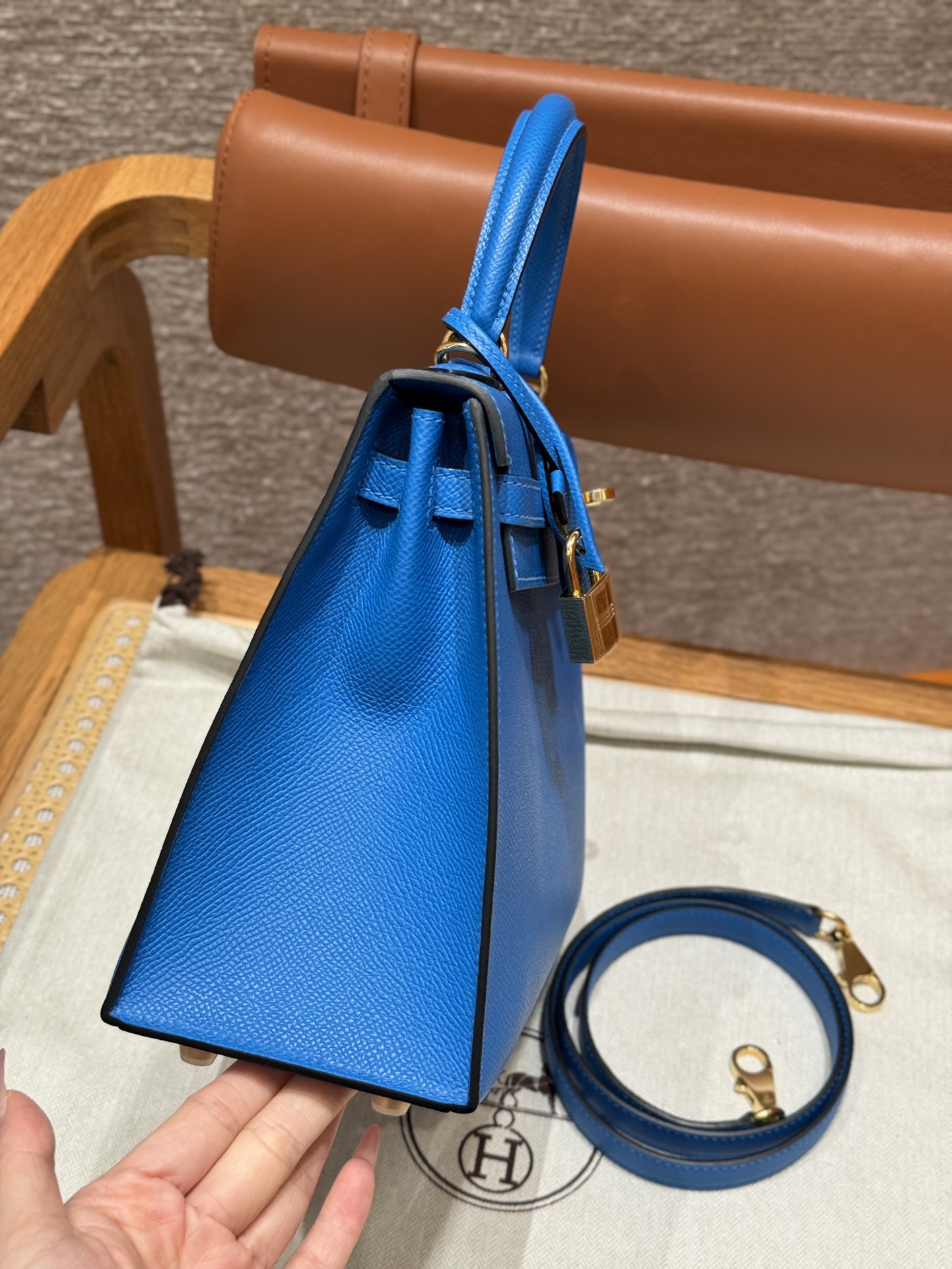 Hermès Kelly Handbag in Royal Blue  Epsom Cowhide Leather, Purely Handcrafted, High-End Customization Edition