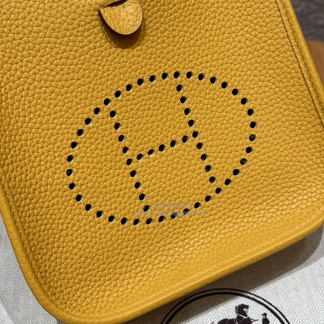 Hermès Evelyne mini Bag in Clemence Leather, Premium Handcrafted Customization-Jaune amber