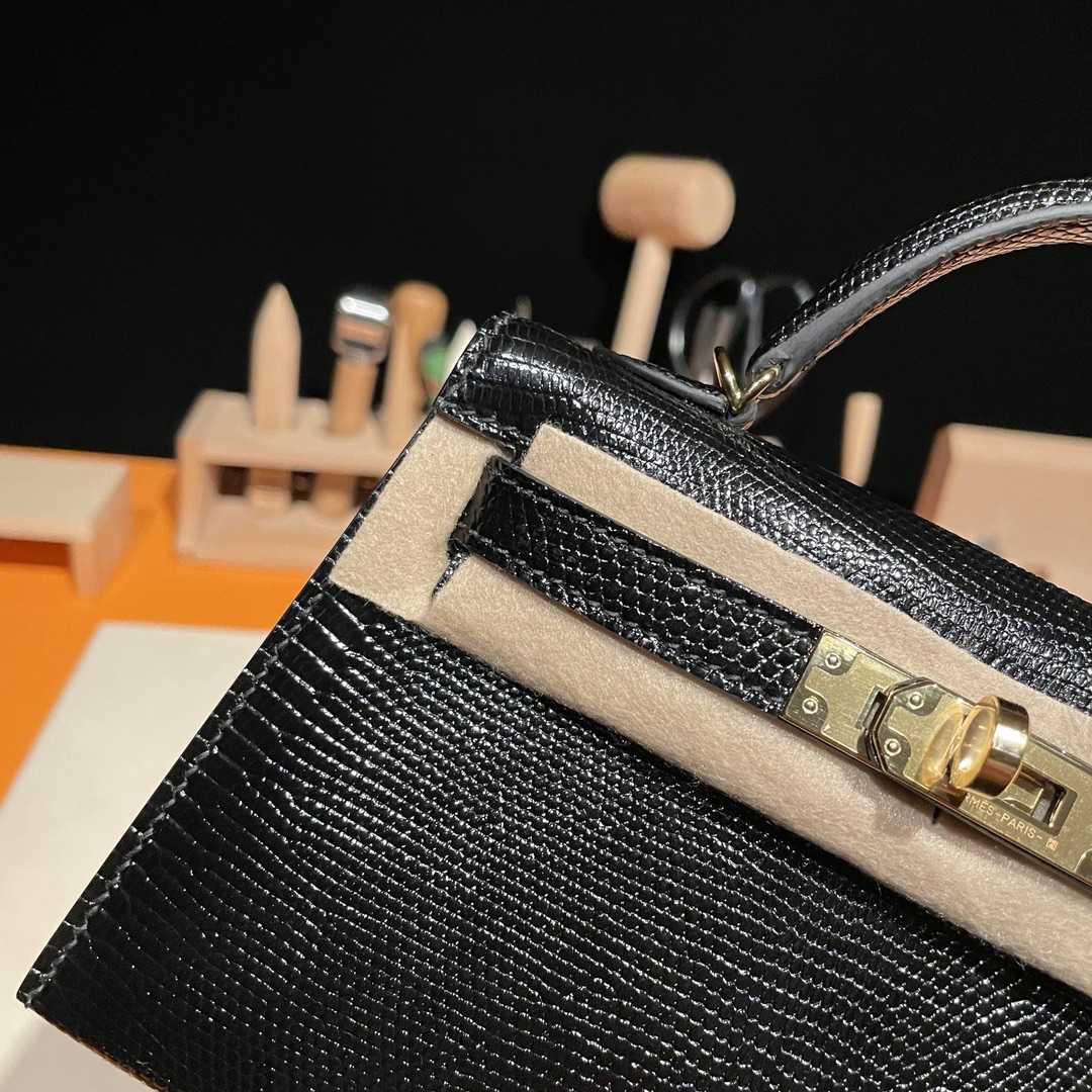 Hermès Mini Kelly II, lizard leather, all handmade ‼️ Black.