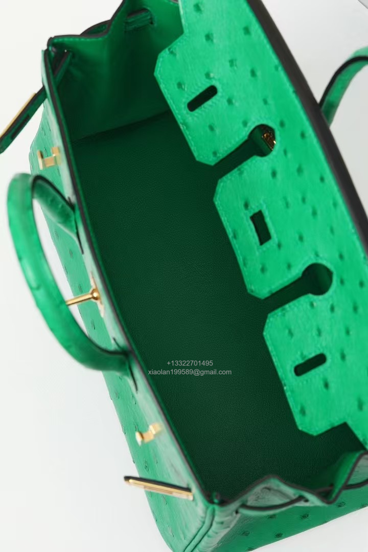 Birkin 25/30/35cm South African KK Ostrich Leather, Premium Fully Handcrafted Exclusive Custom –Velvet Green
