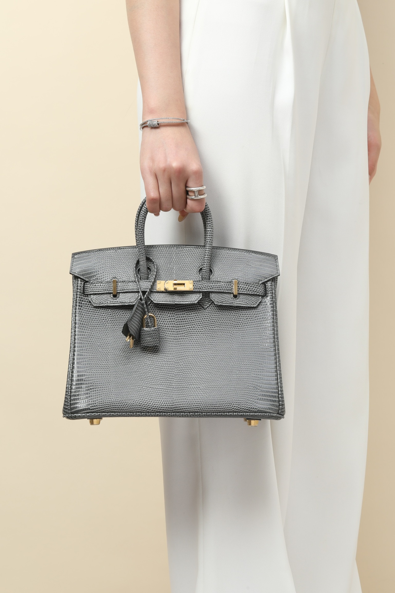 Birkin – Imported French lizard skin, premium stainless steel with 18K gold-plated hardware, fully handcrafted luxury custom-made ‼️Marble Grey