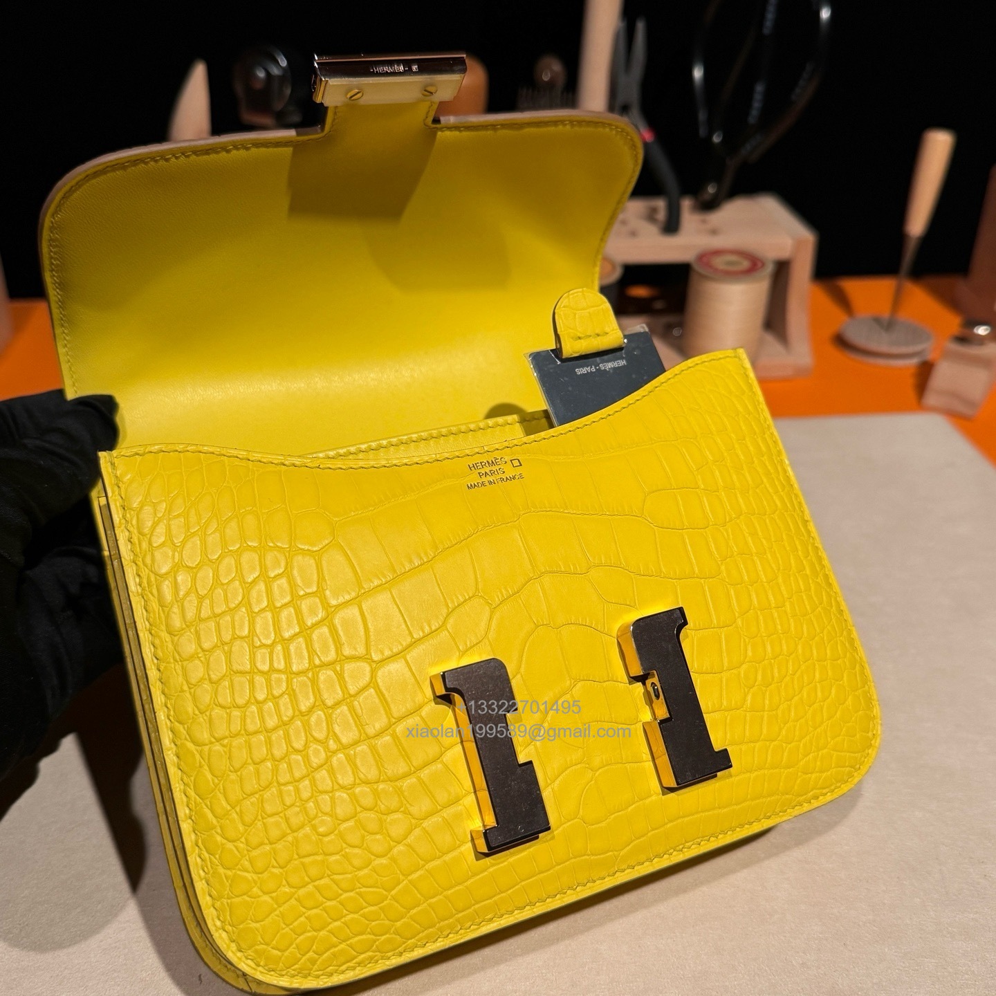 Hermès Constance 18/24cm in Crocodile Leather, Premium Handmade Customization-Marigold Yellow