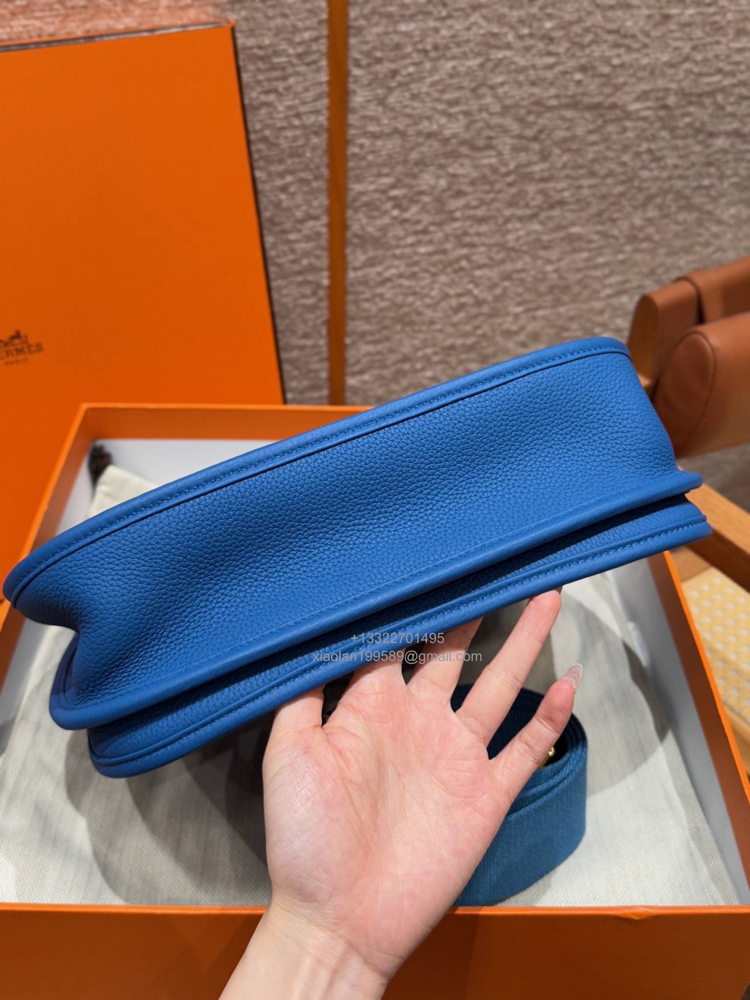 Hermès Evelyne Bag in Clemence Leather, Premium Handcrafted Customization – Bleu de France.