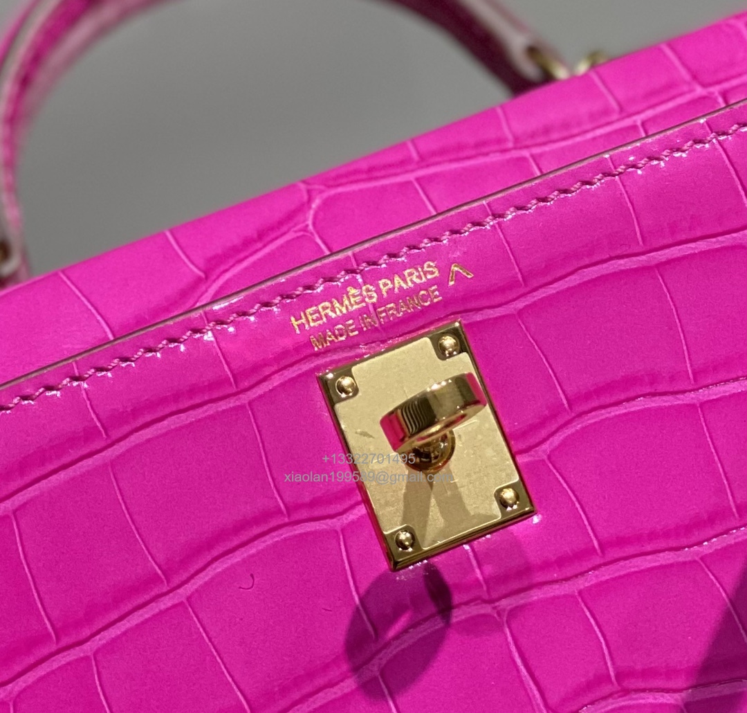 Hermès Mini Kelly in Crocodile Leather, Fully Handmade Premium Private Customization – Scheherazade Purple