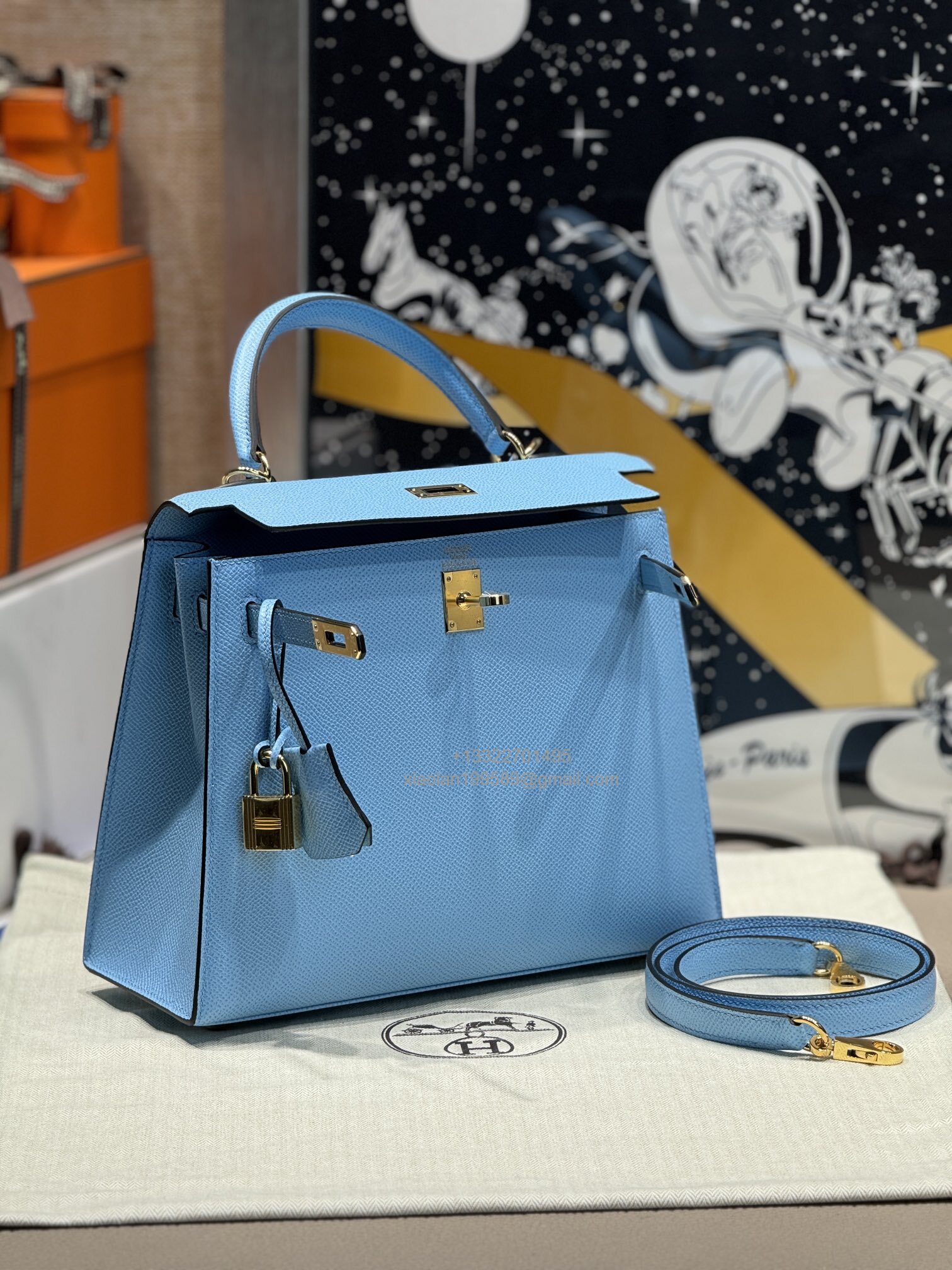Hermès Kelly Handbag in Candy Blue Epsom Cowhide Leather, Purely Handcrafted, High-End Customization Edition