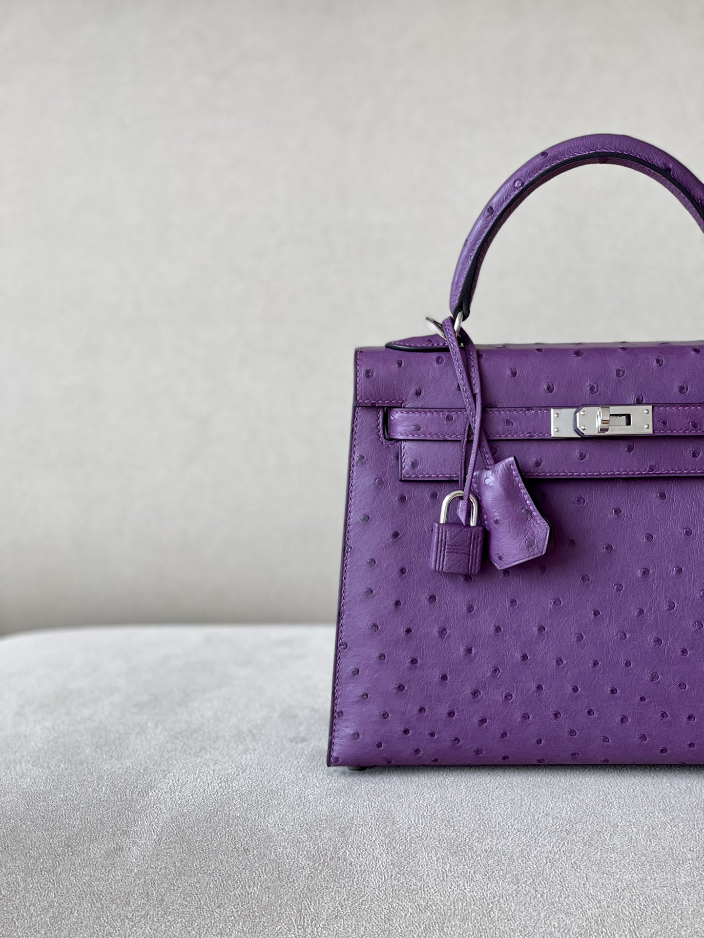 Kelly 25/28/32cm South African KK Ostrich Leather, Premium Fully Handcrafted Exclusive Custom –Anemone Purple