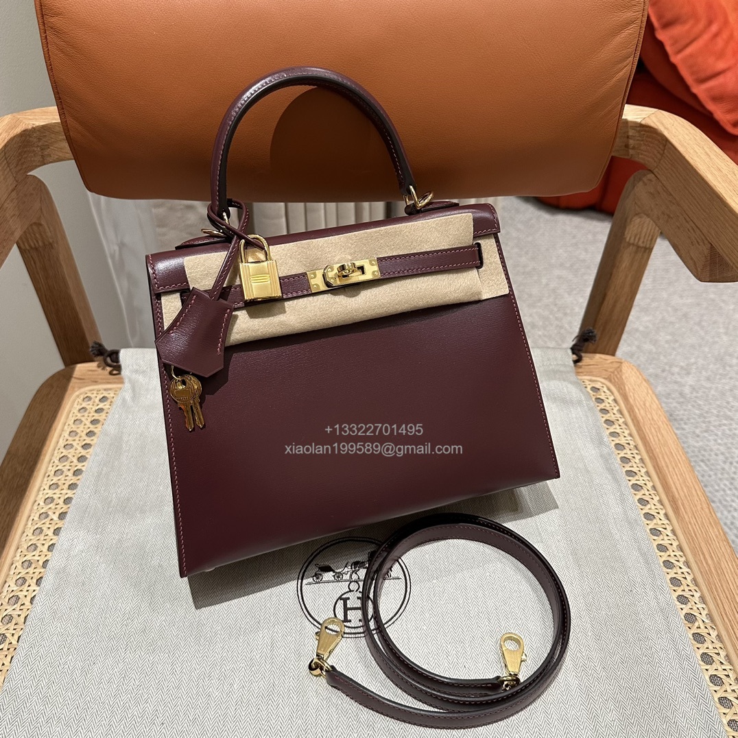 Hermès Kelly 25/28/32cm in Box leather, fully hand-stitched with waxed thread, haute couture custom-made.