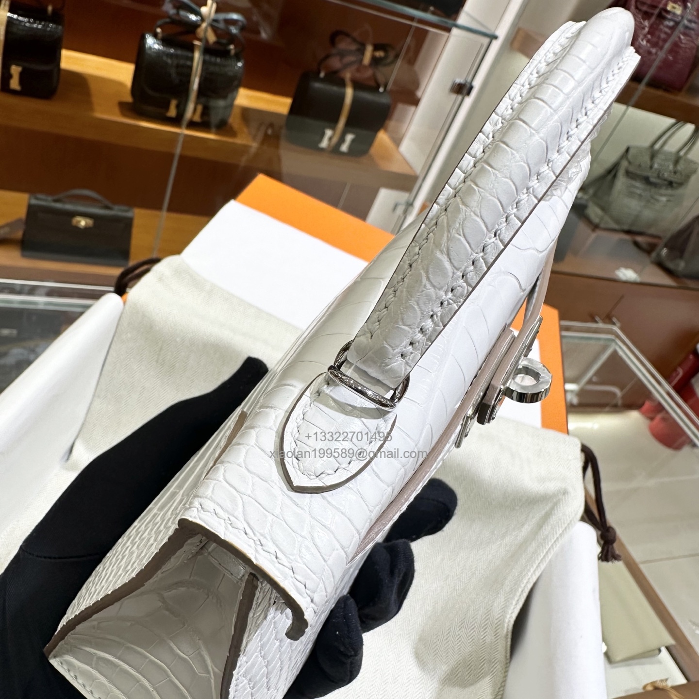 Hermès Mini Kelly in Crocodile Leather, Fully Handmade Premium Private Customization – Cream White