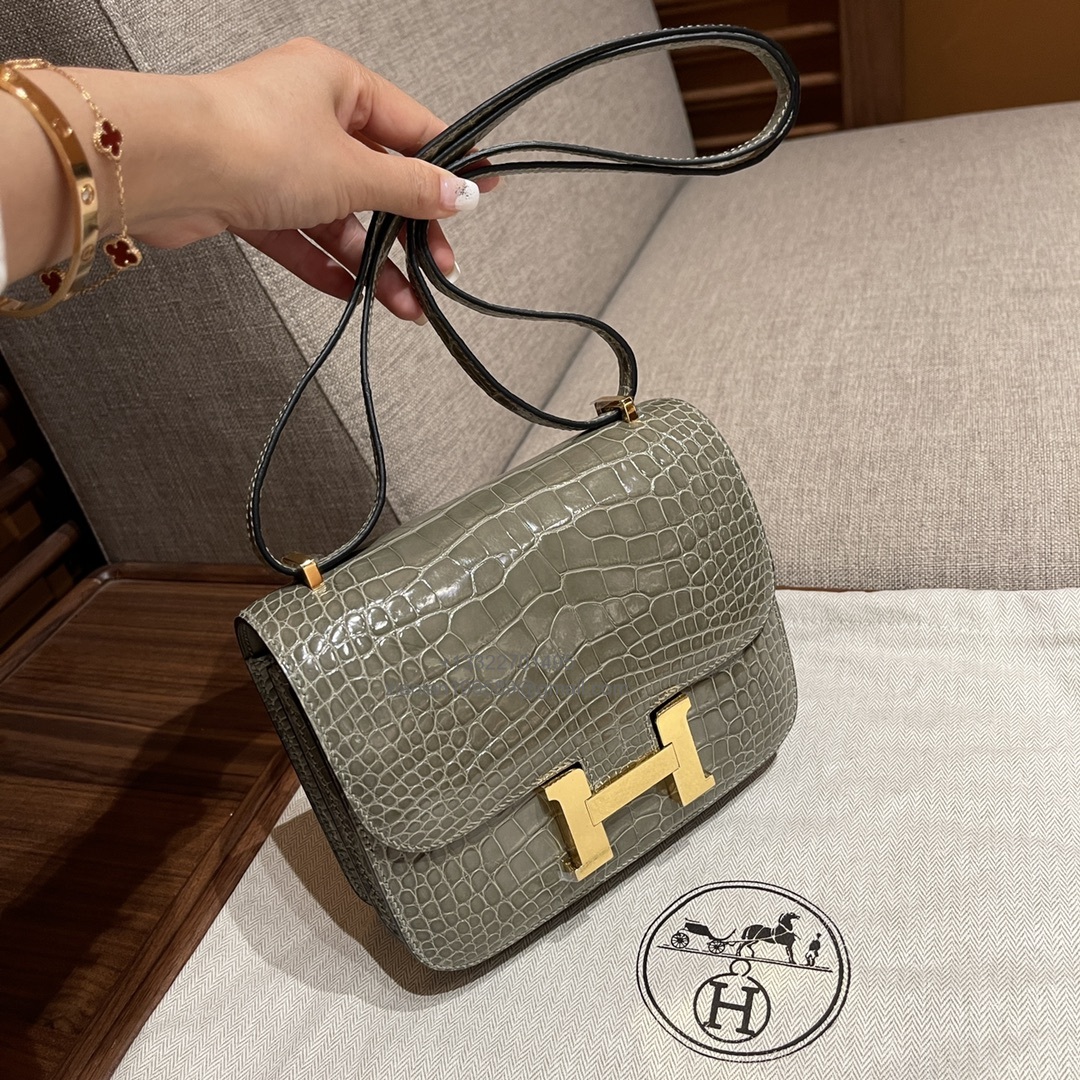 Hermès Constance 18/24cm in Crocodile Leather, Premium Handmade Customization-Taupe