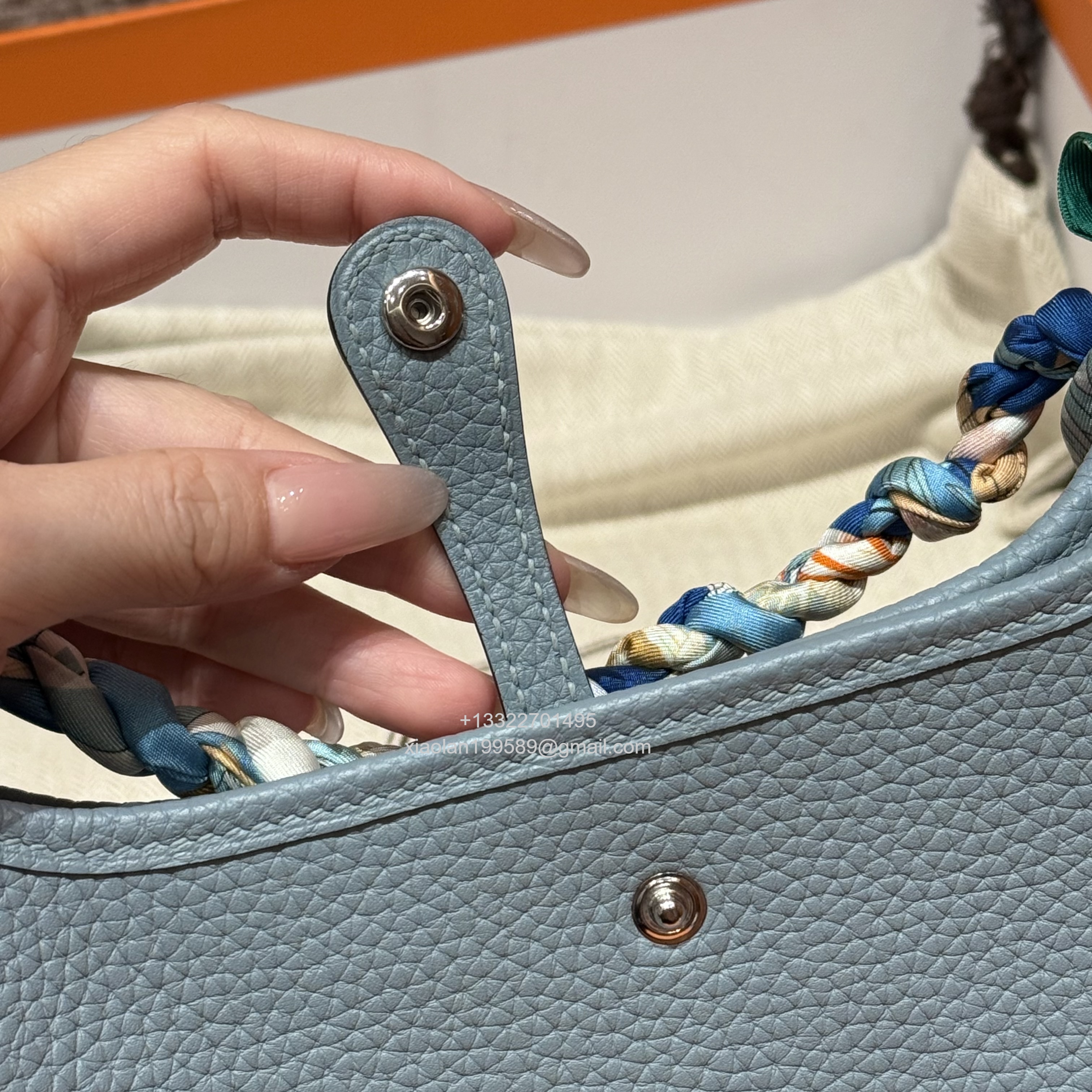 Hermès Evelyne mini Bag in Clemence Leather, Premium Handcrafted Customization-Blue Lin