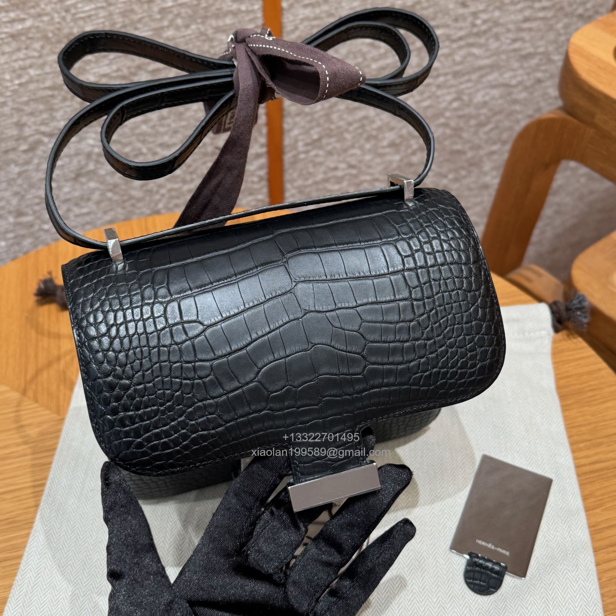 Hermès Constance 18/24cm in Crocodile Leather, Premium Handmade Customization-Black