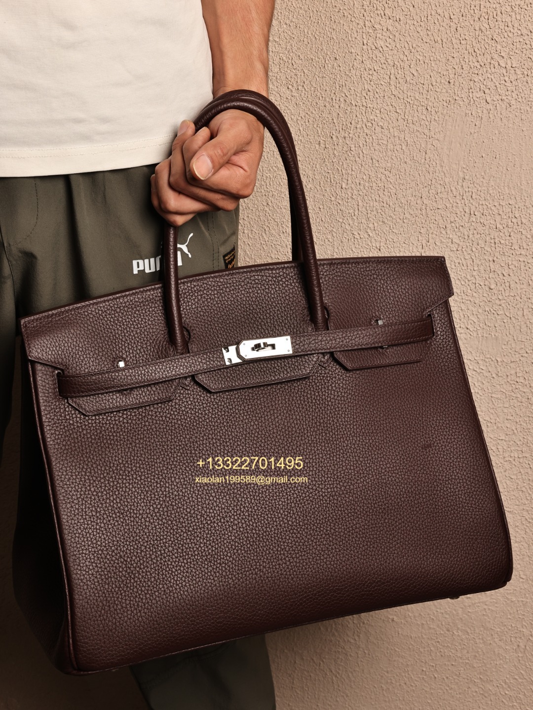 Men's Exclusive Hermès Birkin 40cm, Imported Original Factory Epsom Leather in Saddle Red Synchronize with Boutique, Purely Handcrafted with Waxed Thread Stitching, Pure Steel Hardware, High-End Customization