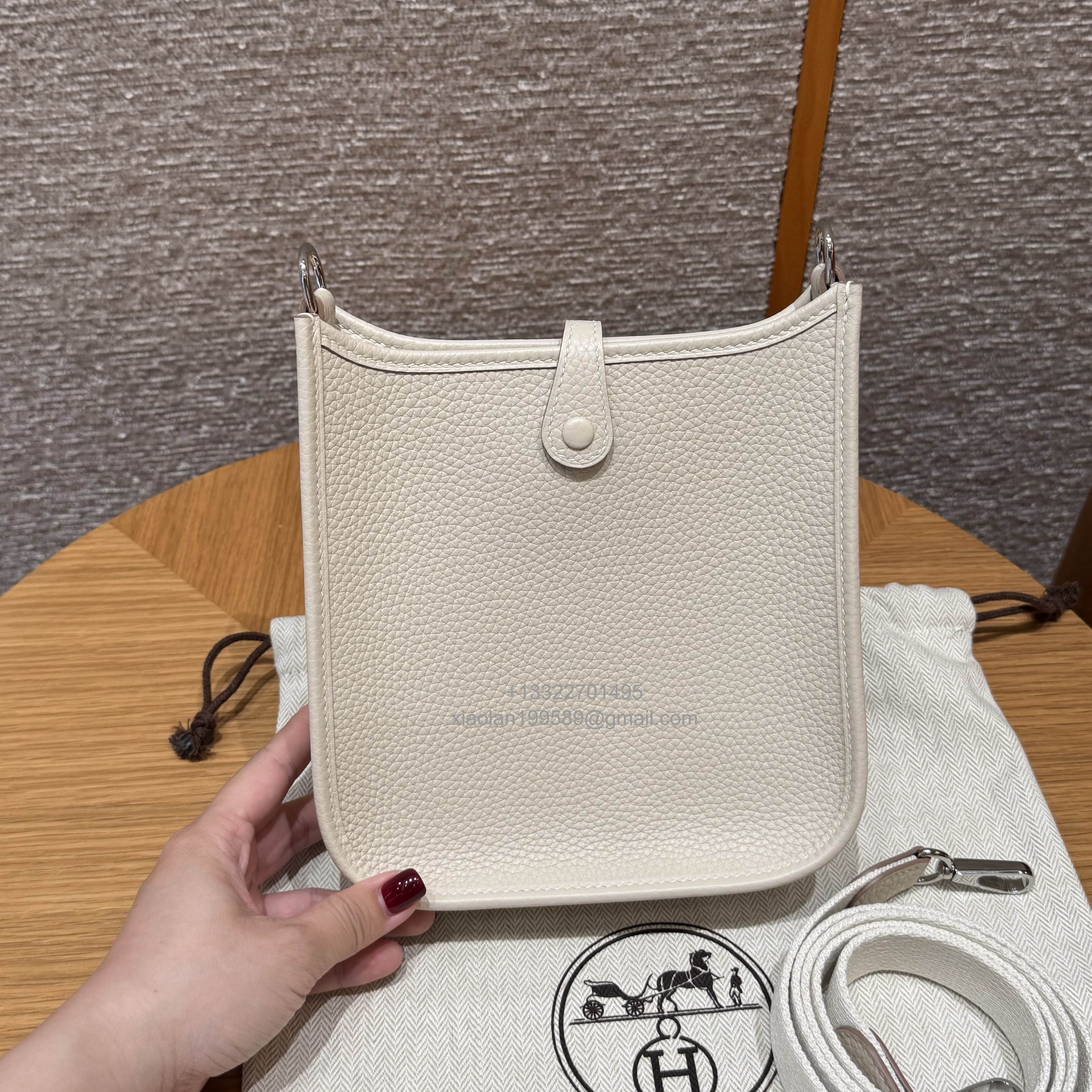 Hermès Evelyne mini Bag in Clemence Leather, Premium Handcrafted Customization-craie