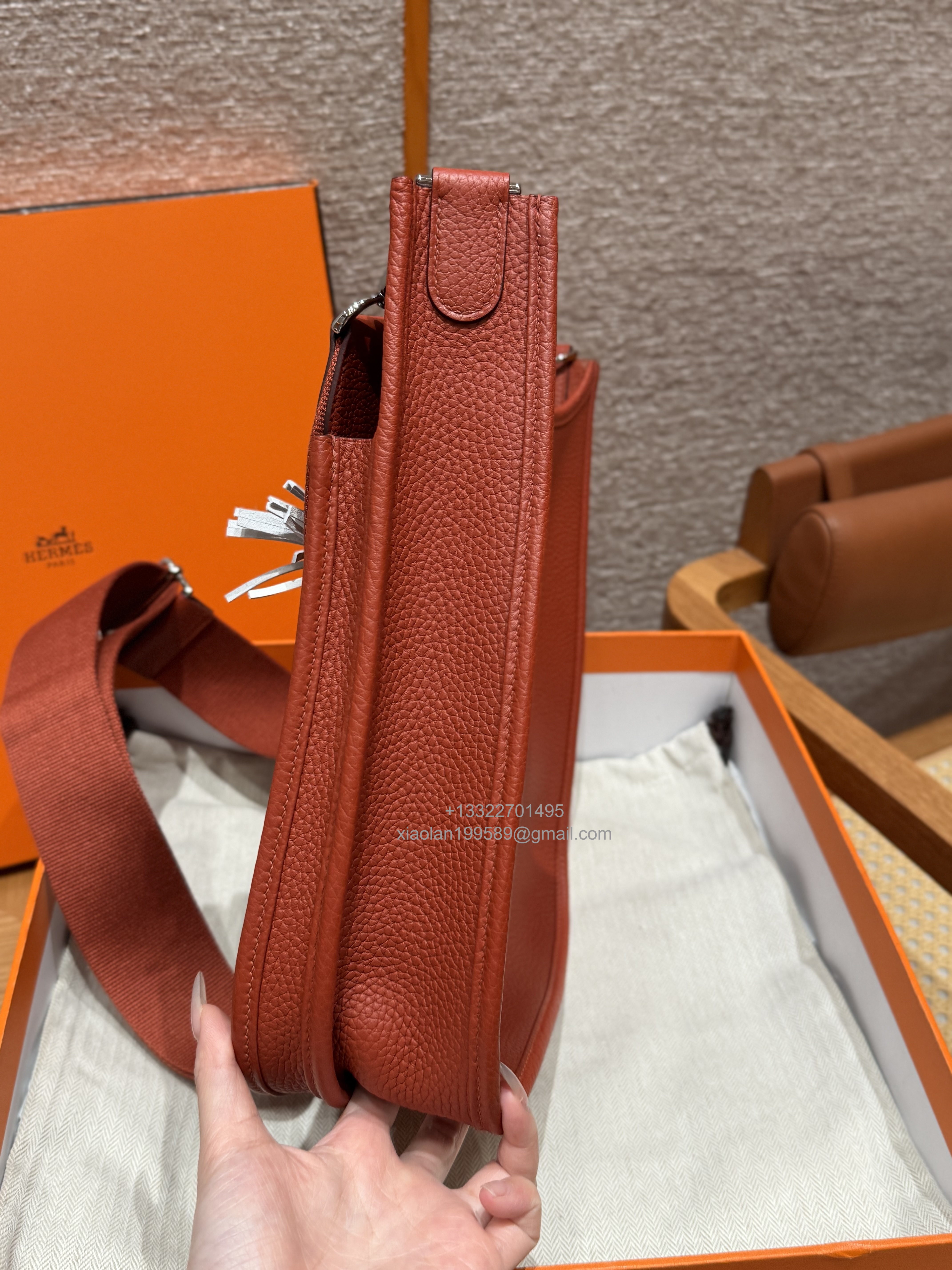 Hermès Evelyne Bag in Clemence Leather, Premium Handcrafted Customization – Cuivre.