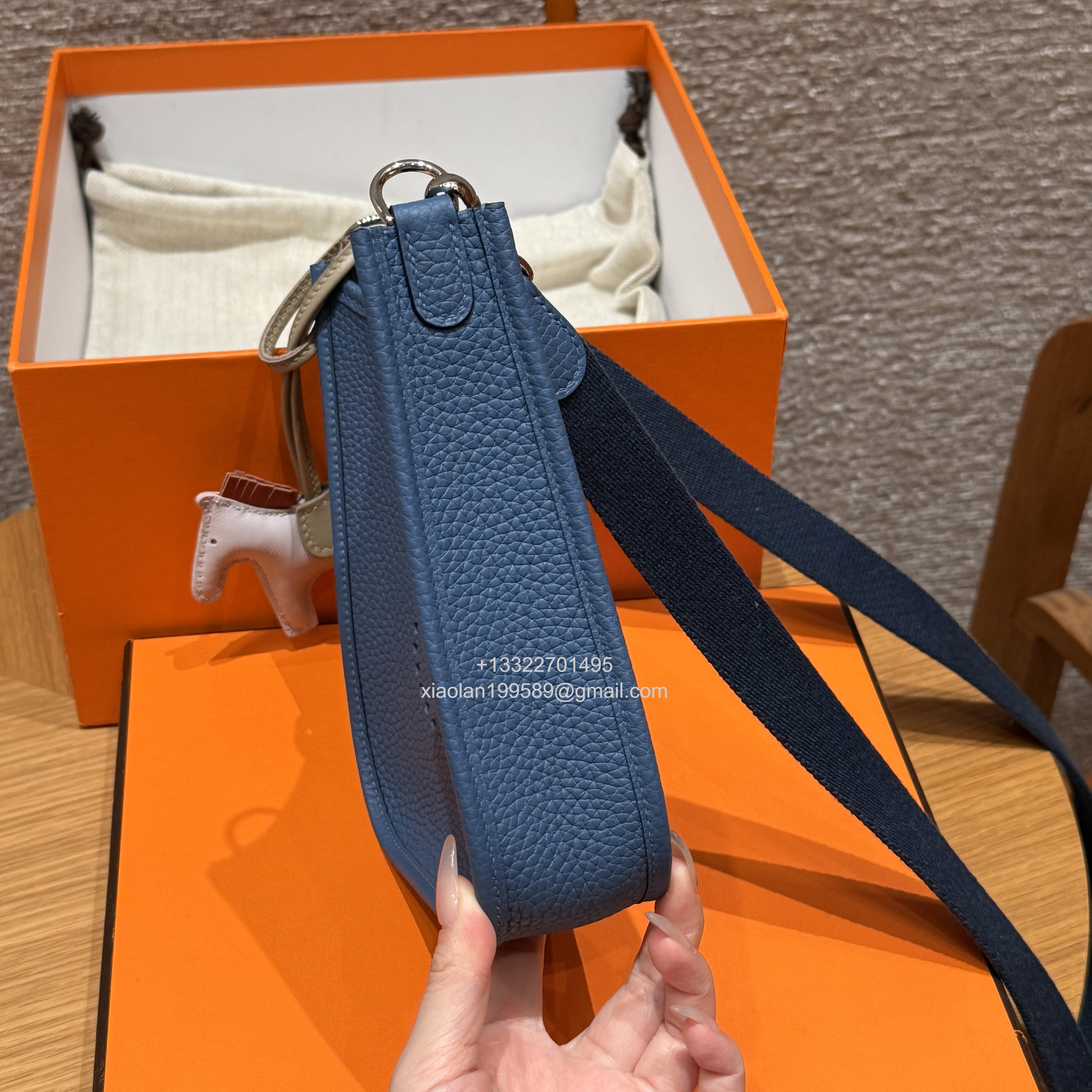 Hermès Evelyne mini Bag in Clemence Leather, Premium Handcrafted Customization-Blue agate