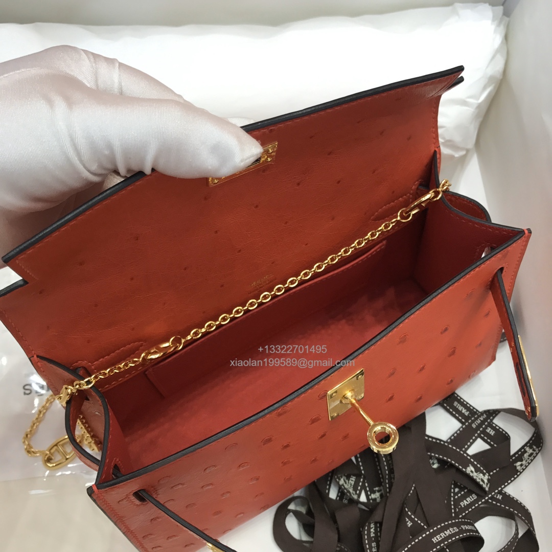 Hermès Kelly Pochette Clutch Bag, South African KK ostrich leather, fully handmade haute couture – Chinese Red