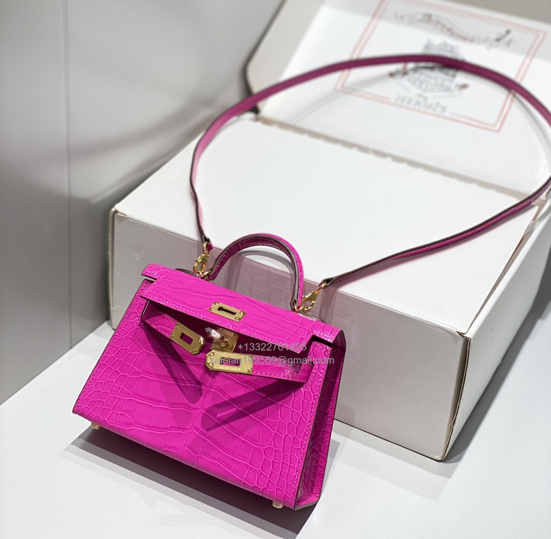 Hermès Mini Kelly in Crocodile Leather, Fully Handmade Premium Private Customization – Scheherazade Purple