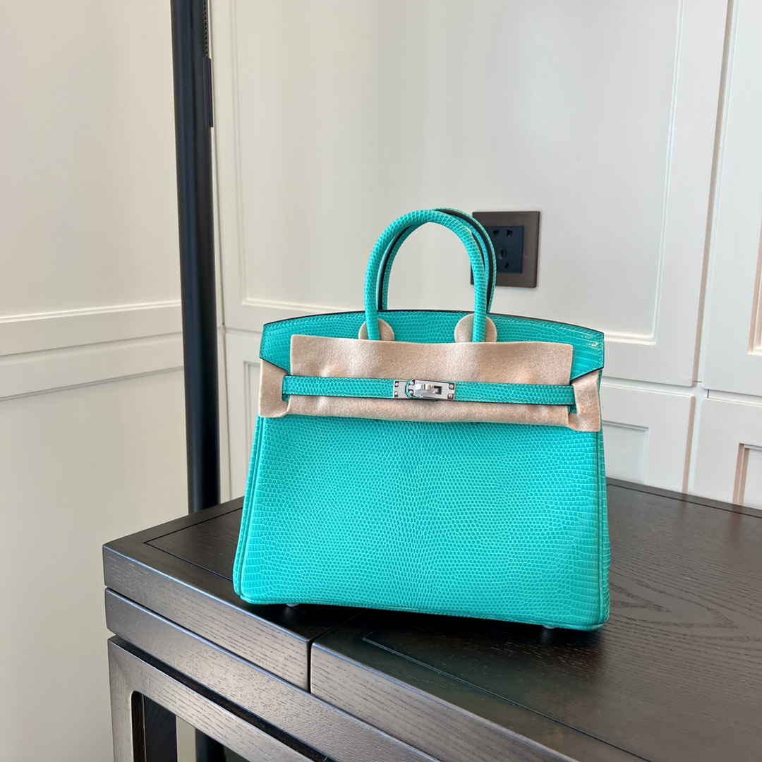Birkin – Imported French lizard skin, premium stainless steel with 18K gold-plated hardware, fully handcrafted luxury custom-made ‼️/Vert Verone