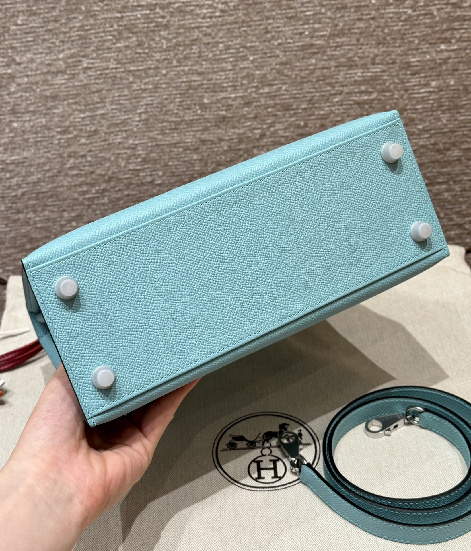 Hermès Kelly Handbag in Blue atoll Epsom Cowhide Leather, Purely Handcrafted, High-End Customization Edition