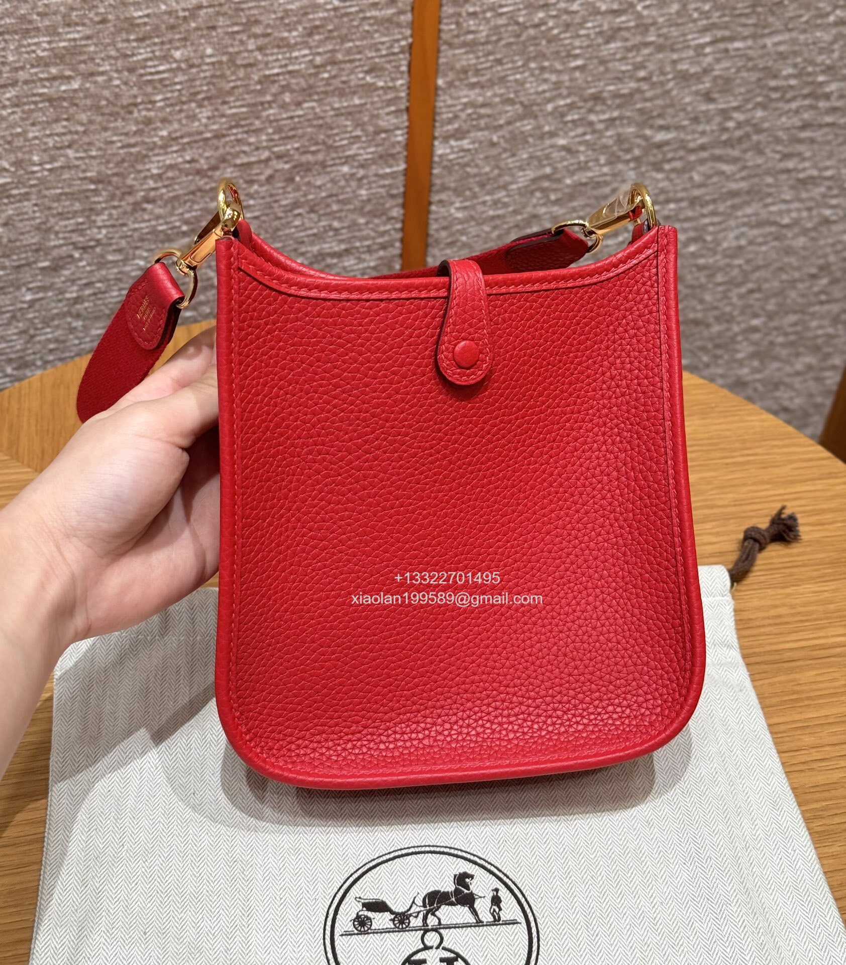 Hermès Evelyne mini Bag in Clemence Leather, Premium Handcrafted Customization-Flag Red