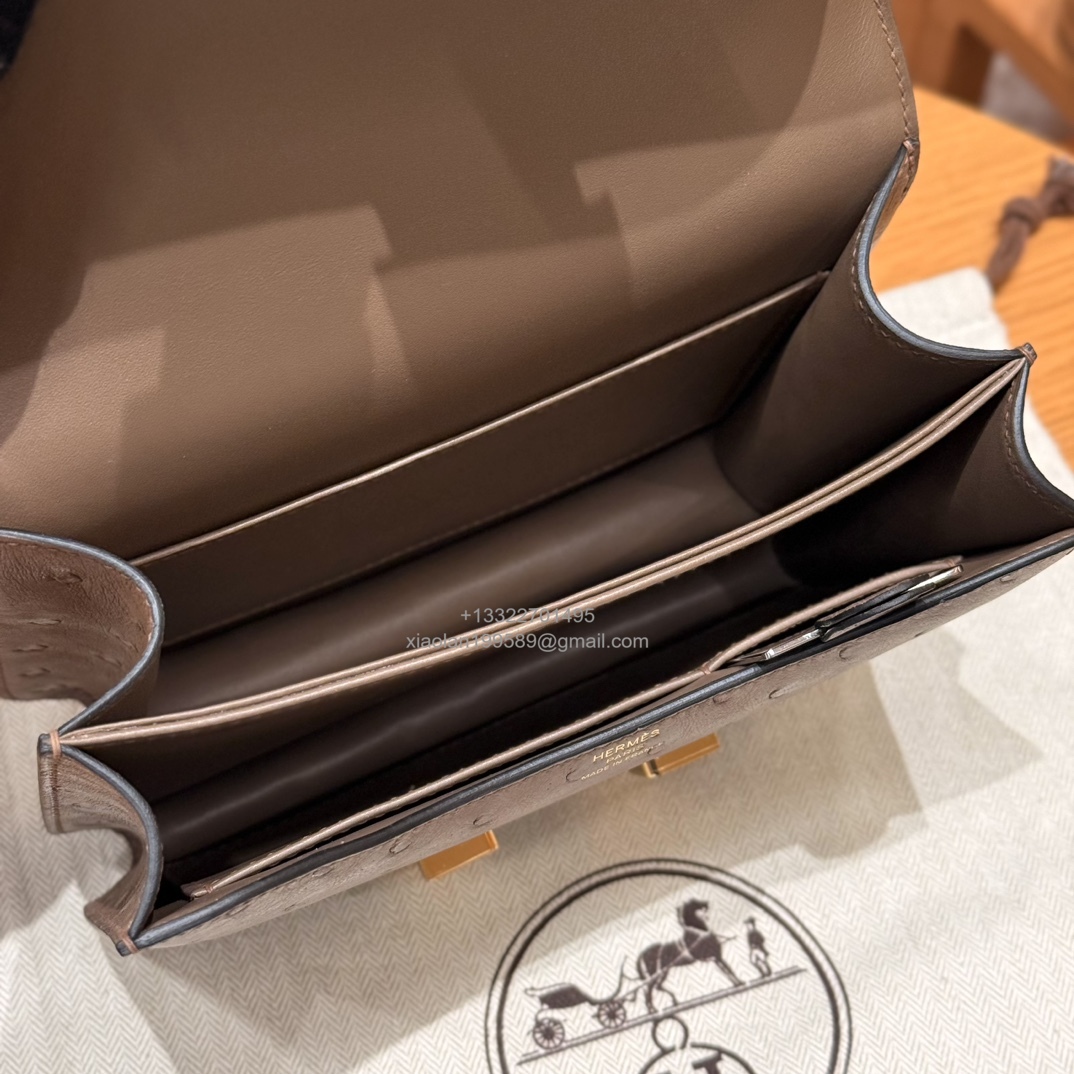Hermès Constance 18/24 in Ostrich Leather, Premium Fully Handmade Exclusive Customization – Dove Grey