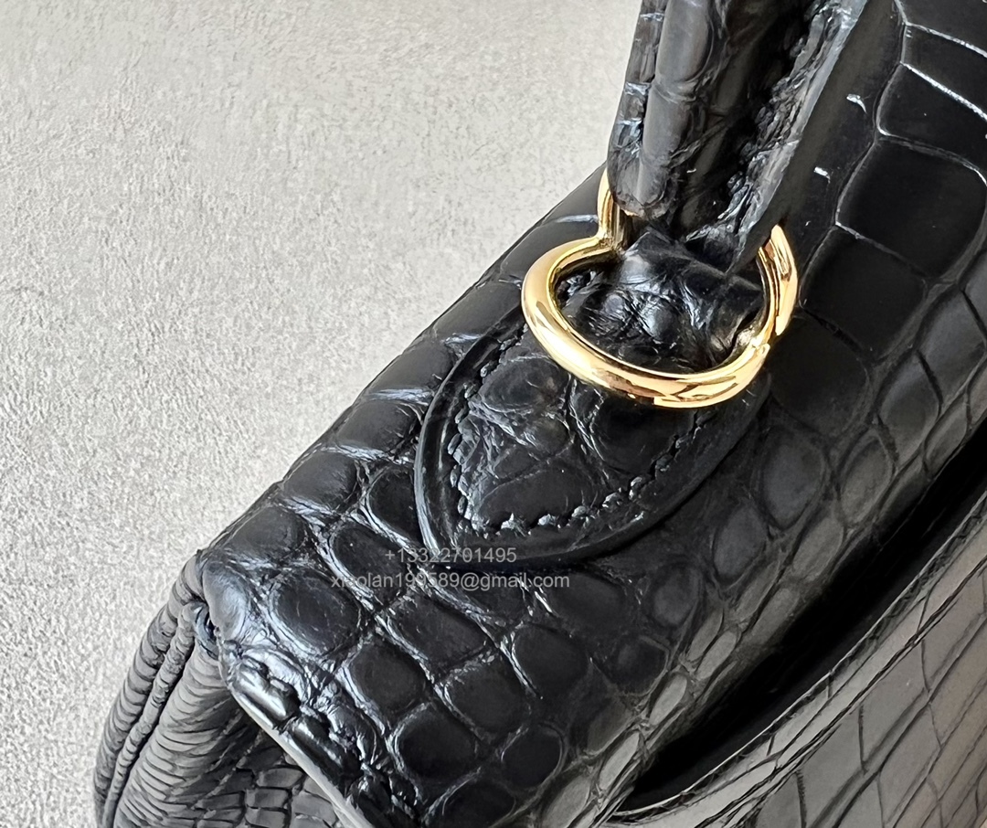 Hermès Kelly 25/28/32cm in Crocodile Leather, Fully Handmade Premium Private Customization-Black