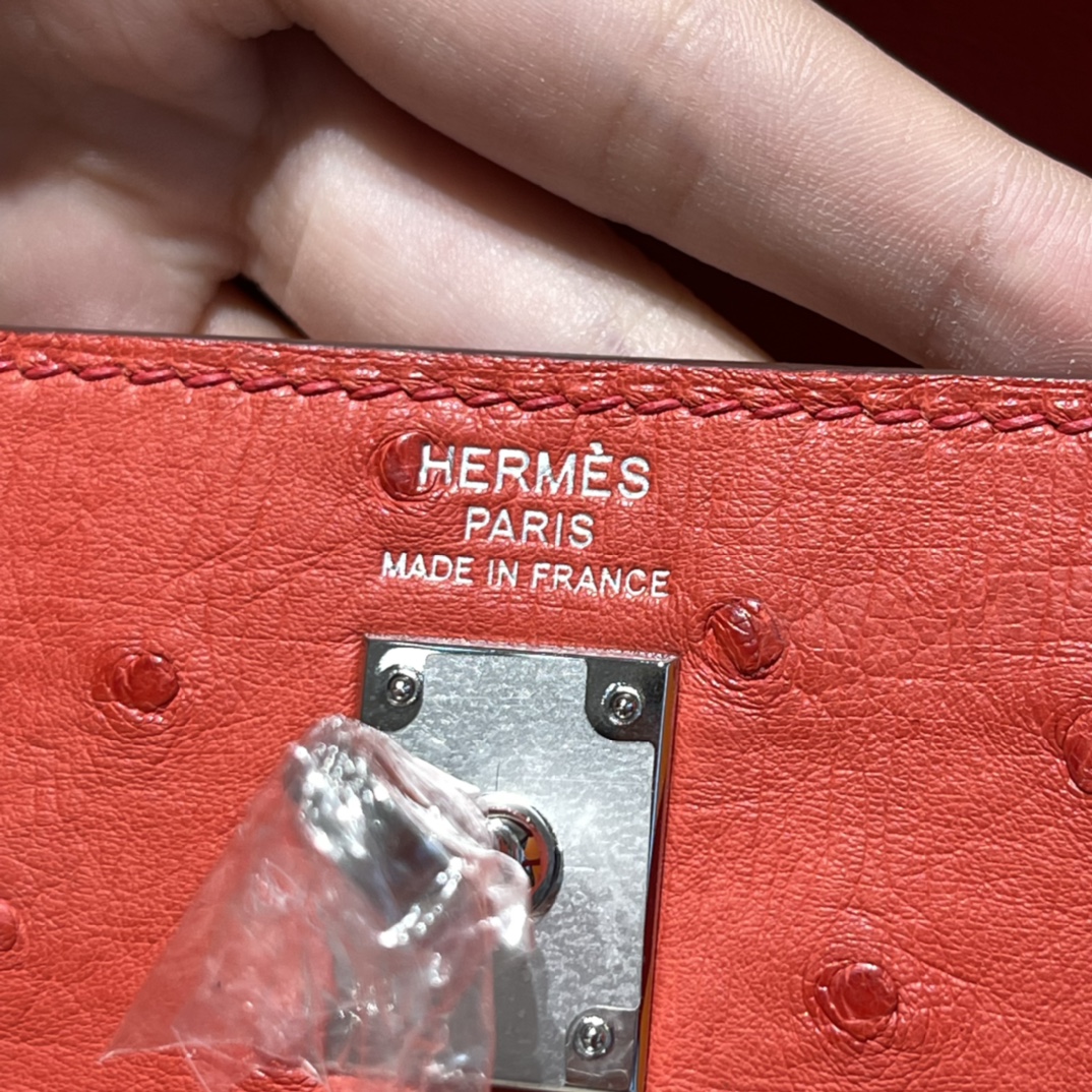 Kelly 25/28/32cm South African KK Ostrich Leather, Premium Fully Handcrafted Exclusive Custom –Flag Red