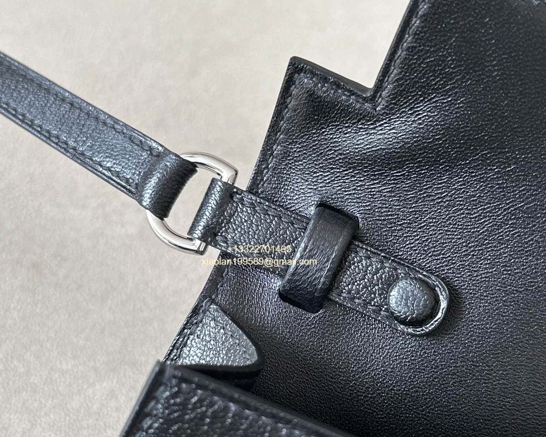 Hermès Kelly Elan Black Lambskin Women's Shoulder Bag, Fully Handmade High-end Customization.