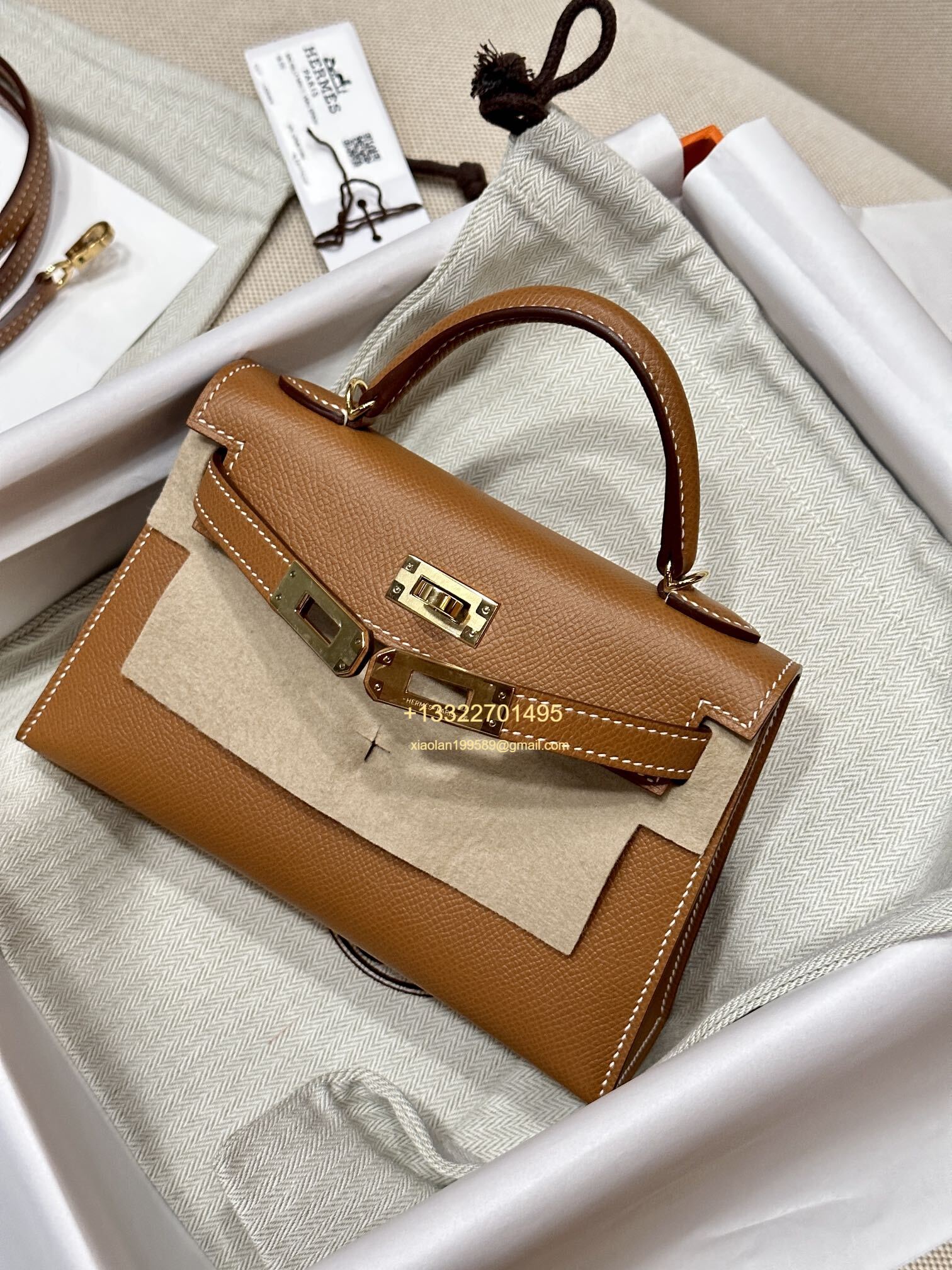 Hermès Mini Kelly II Handbag in Gold Brown Made from Epsom Cowhide Leather, Purely Handcrafted, High-End Customization Edition