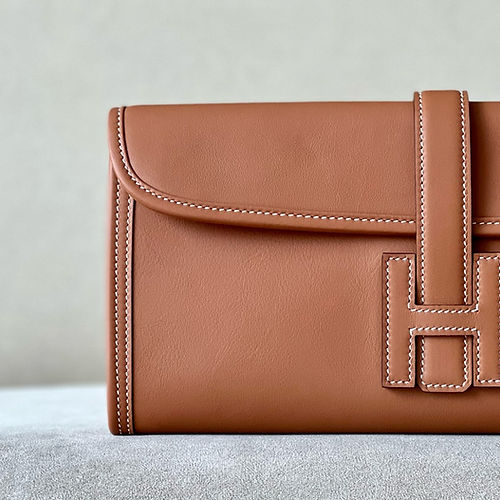 Hermes Jige Elan Clutch 29 in Gold Brown Swift Leather