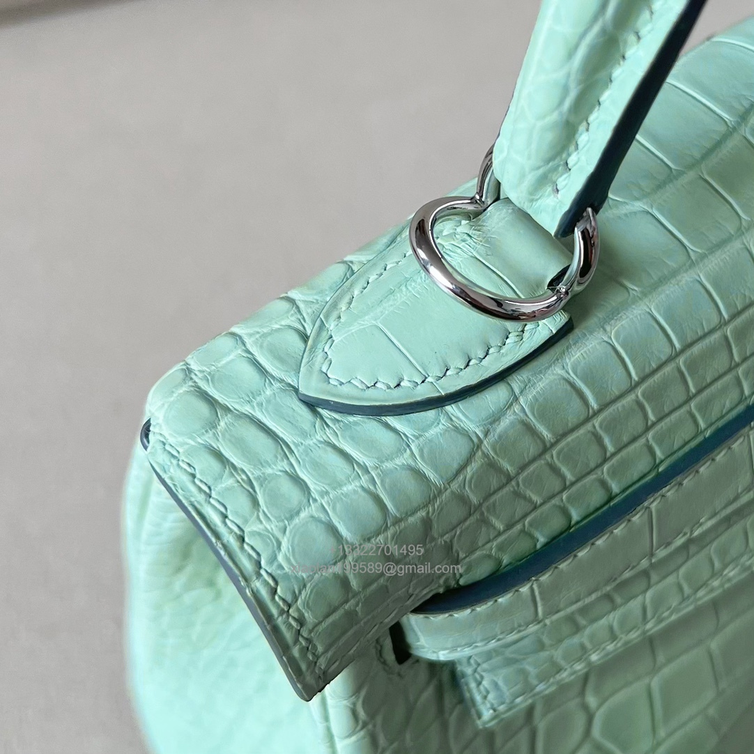 Hermès Kelly 25/28/32cm in Crocodile Leather, Fully Handmade Premium Private Customization-Mint Green