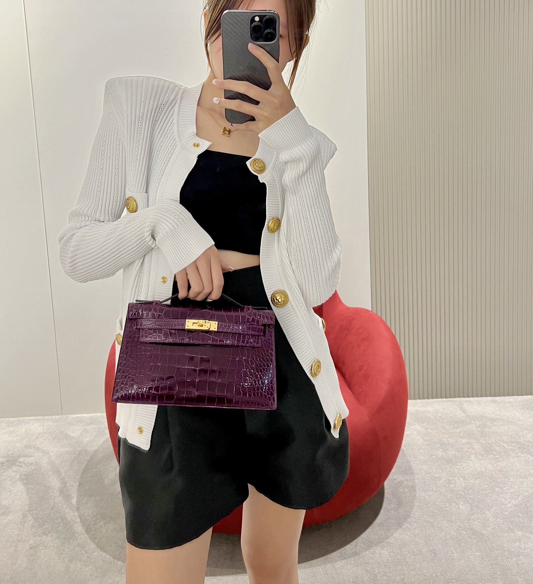 Hermès Kelly Pochette Clutch Bag Shiny Crocodile Leather . Fully Handmade Premium Customization – Linen Blue