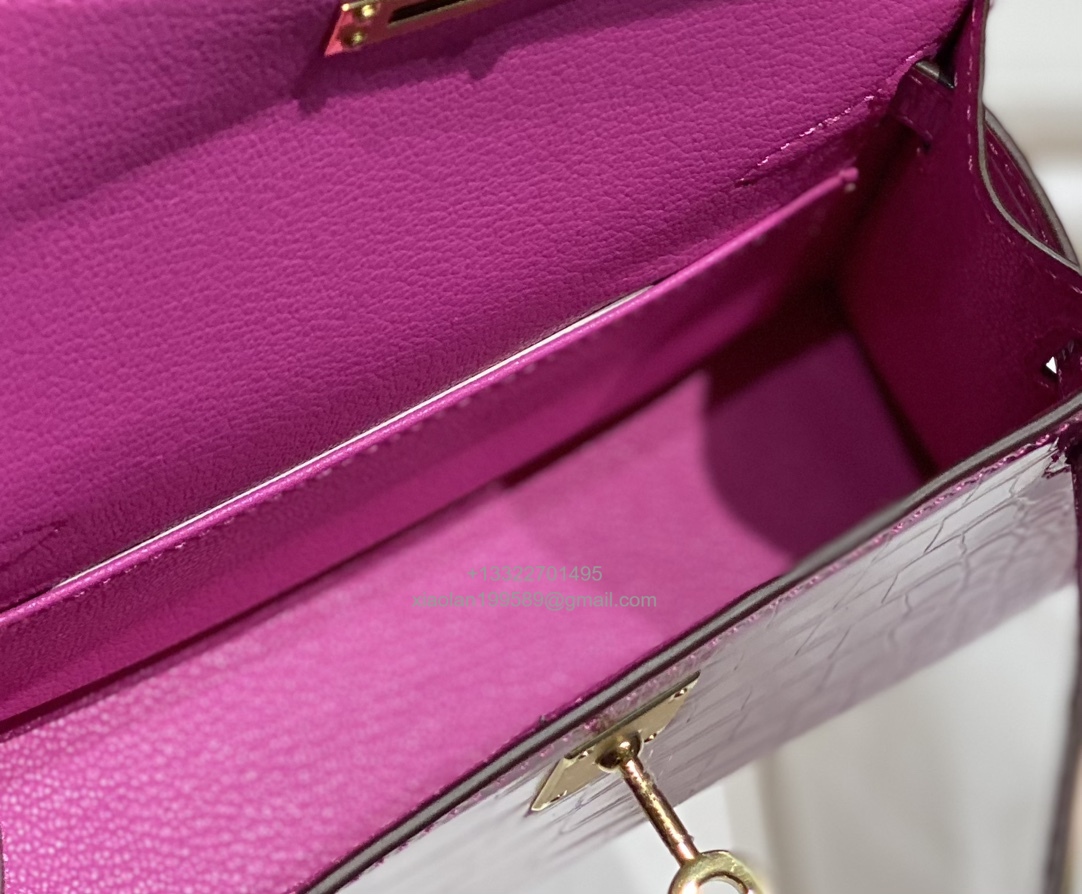 Hermès Mini Kelly in Crocodile Leather, Fully Handmade Premium Private Customization – Scheherazade Purple