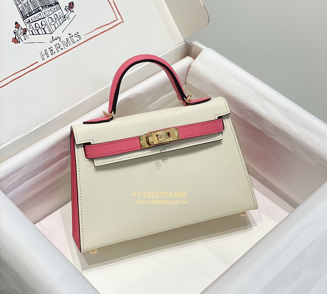 Hermès Mini Kelly II in Milky White / Lipstick Pink  • Made from Imported Epsom Leather • Steel Hardware • Handcrafted with Waxed Thread Stitching
